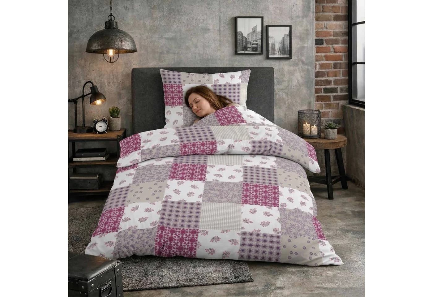 Casa Colori Bettwäsche Renforce 135x200 cm Braun Violett Kariert