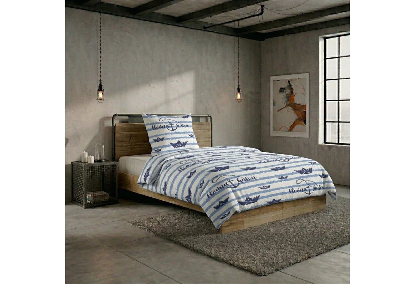 Casa Colori Bettwäsche Microfaser Seersucker 4-teilig Blau Maritim