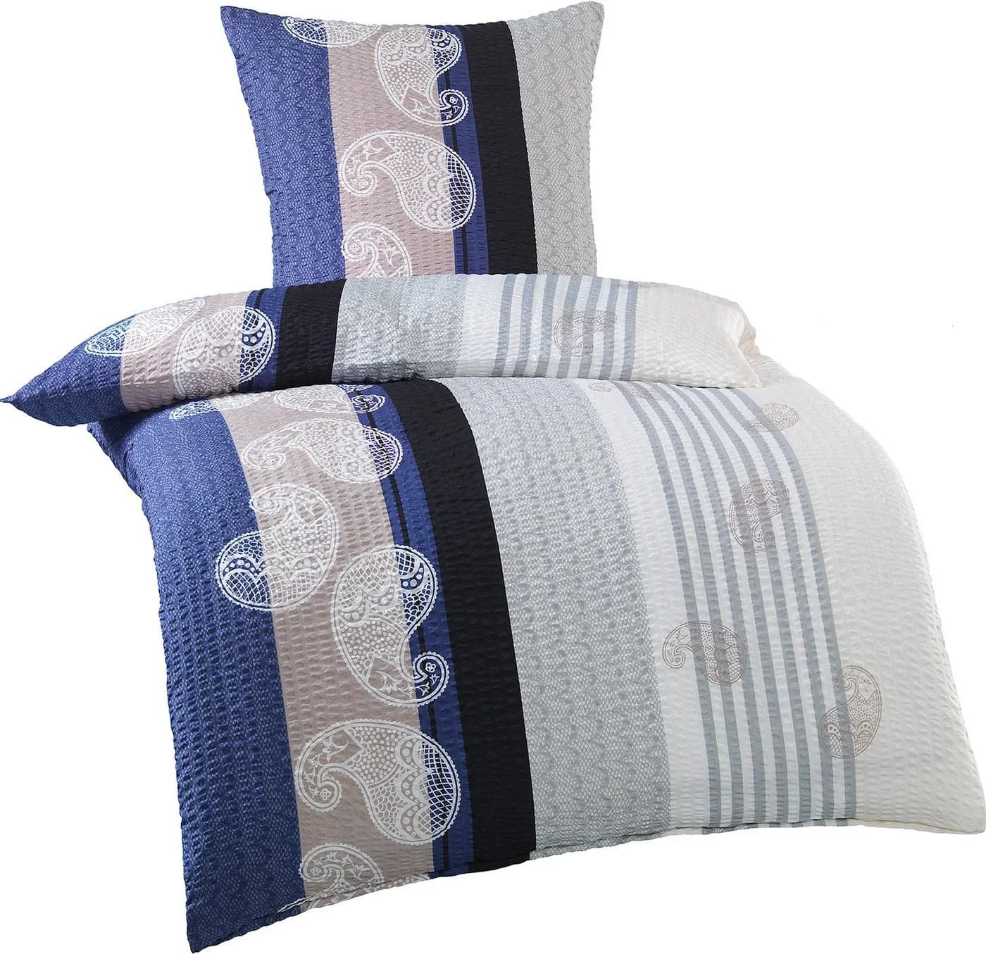 KH-Haushaltshandel Seersucker Bettwäsche 2-tlg. Paisley Blau Grau Weiß