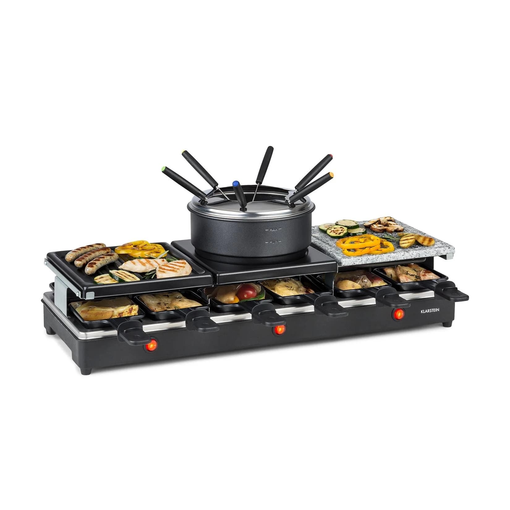 Klarstein Fonduelette XL 3-in-1 Raclette-Grill Fondue Naturstein 1650W 12 Pers