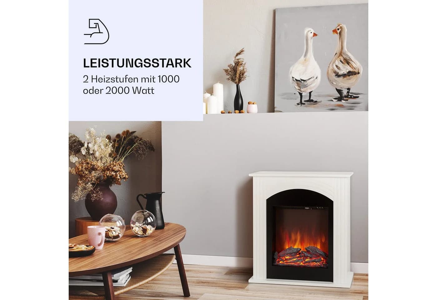 Klarstein Elektrokamin Elbrus mit Heizfunktion und 3D-LED-Flammenspiel