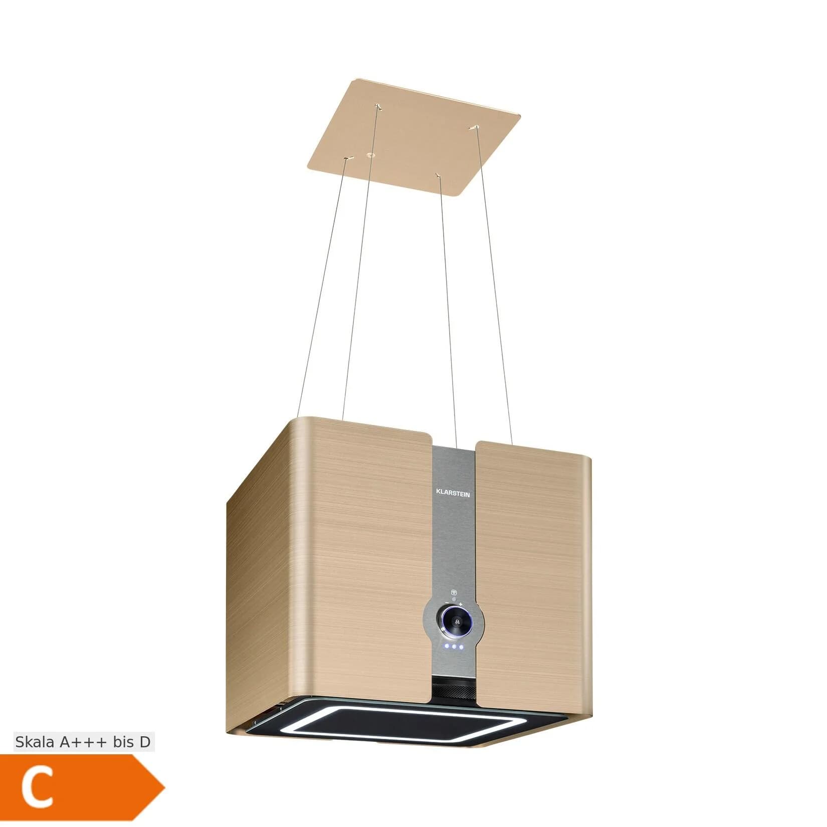 Klarstein Futurelight Smart Inselabzugshaube Umluft 420m³/h LED Edelstahl Gold