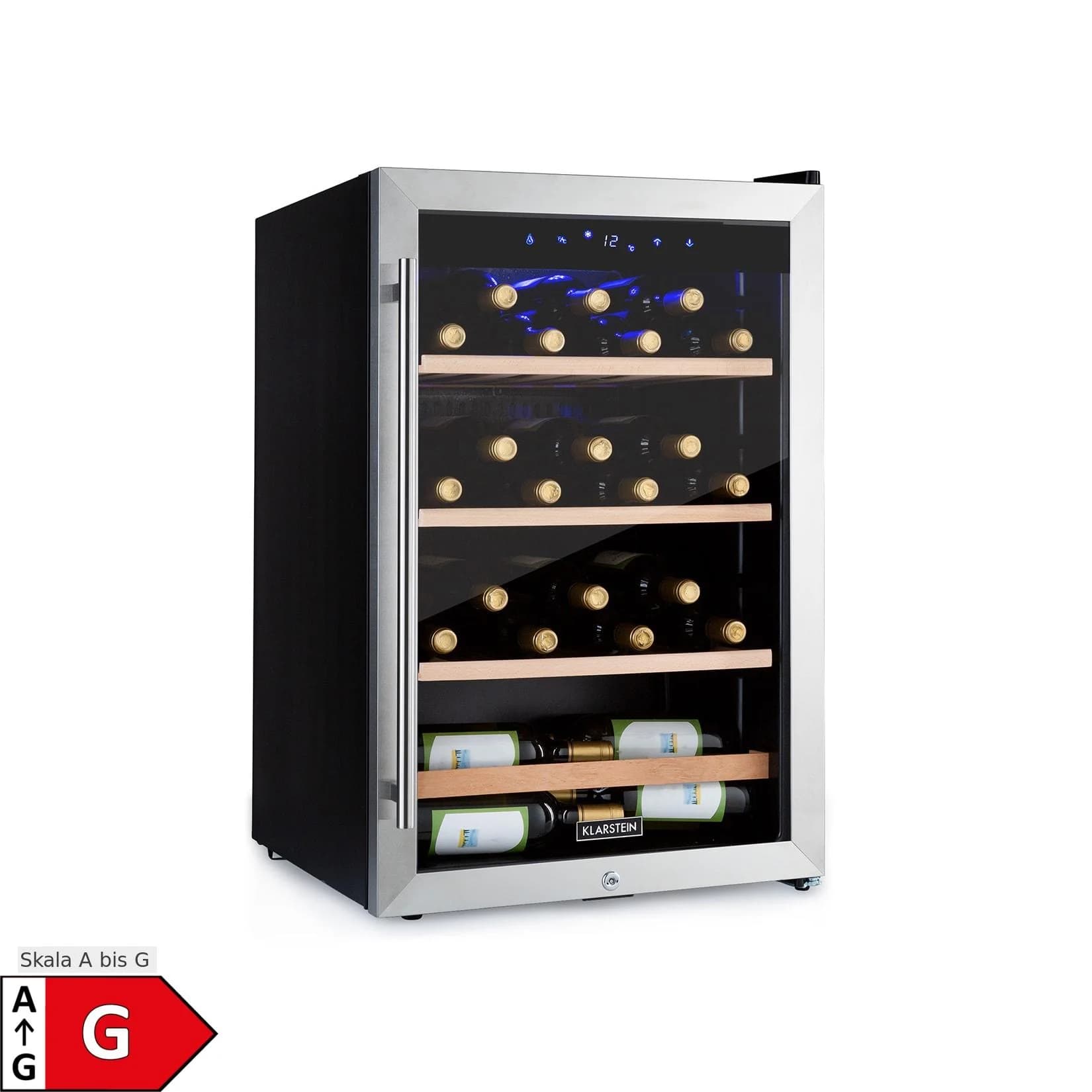 Moderner Weinkühlschrank aus Edelstahl und Glas
