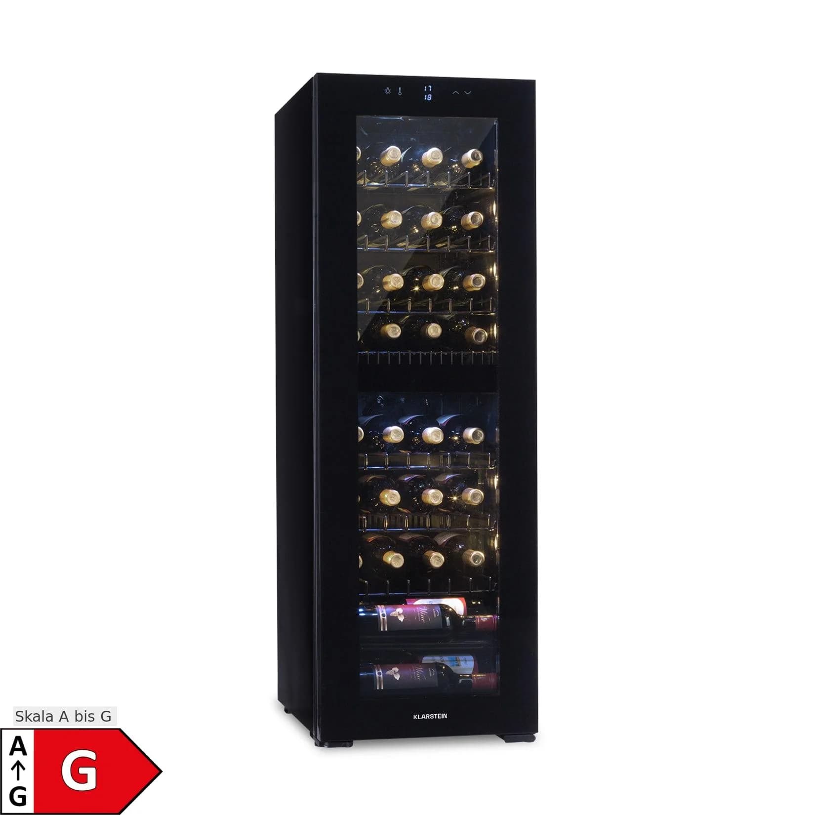 Klarstein Shiraz 39 Duo Weinkühlschrank 2 Zonen 105l 39 Flaschen Schwarz