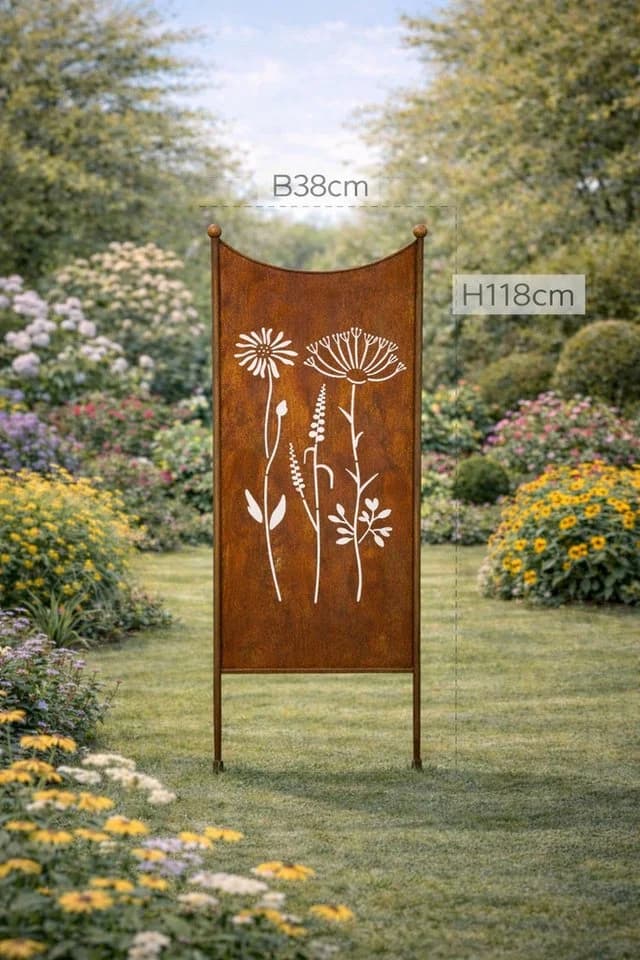finehomegarden Gartenstecker Metall Sichtschutz Edelrost
