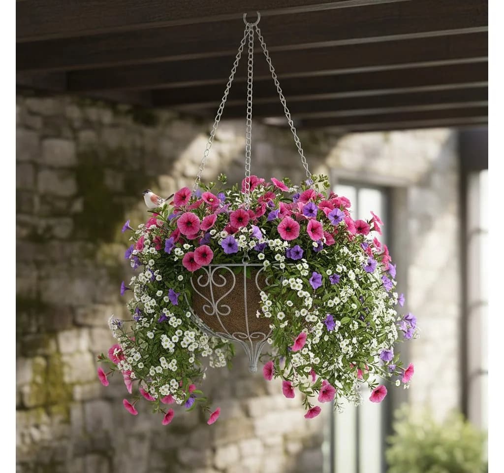 Posiwio Blumenampel Korb Metall Vintage-Look Weiß Grau