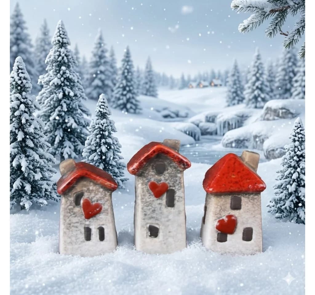 Posiwio Dekofigur Winterliche Häuschen 3er-Set Ton