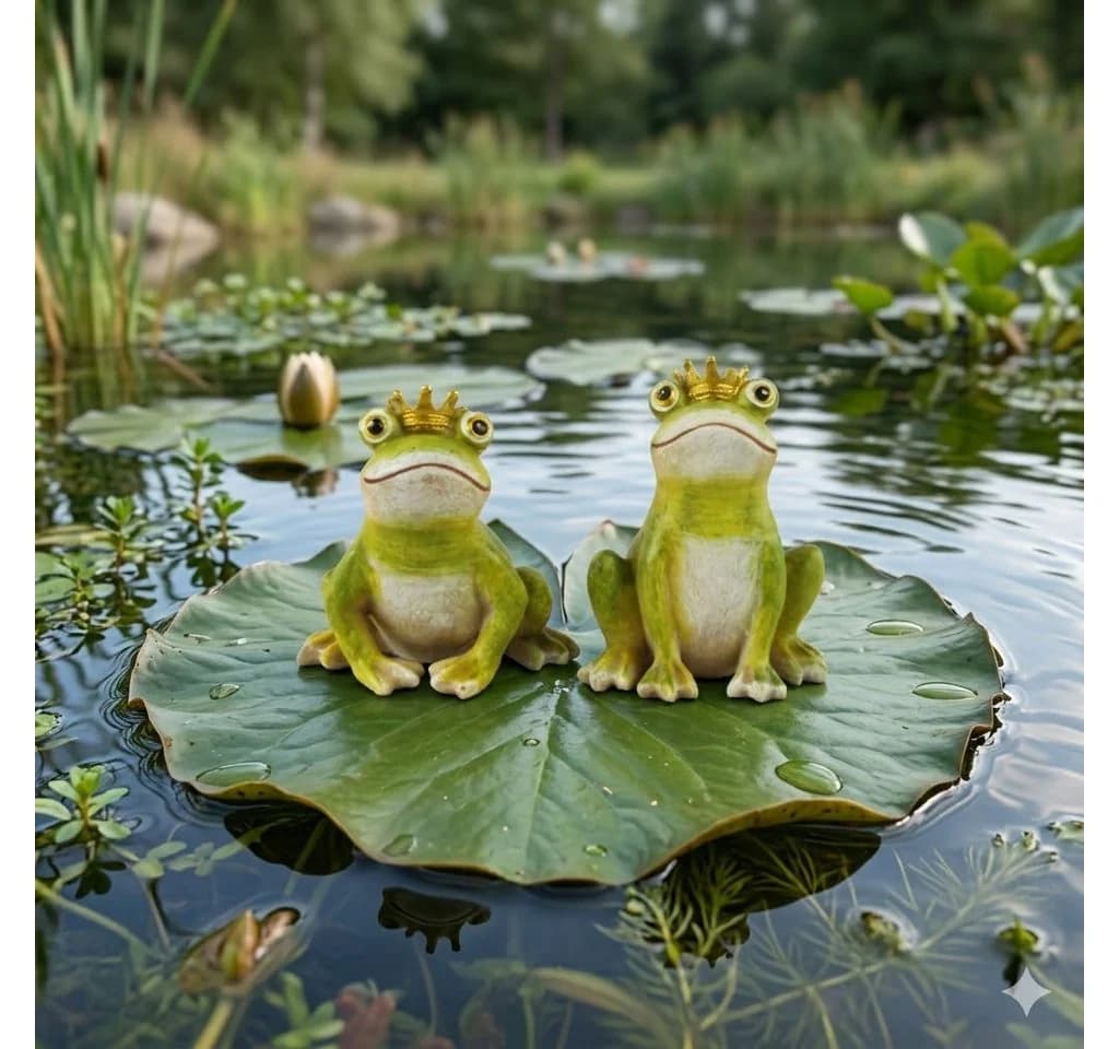 Posiwio Dekofigur 2er Set Froschkönig Grün Gold Ton