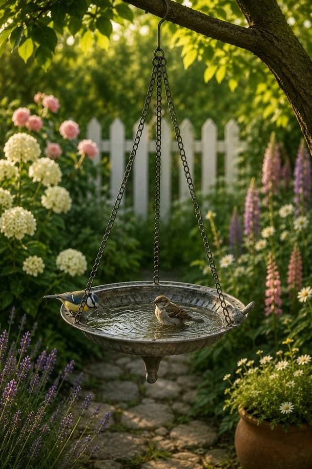finehomegarden Vogeltränke zum Aufhängen Metall antik-grün