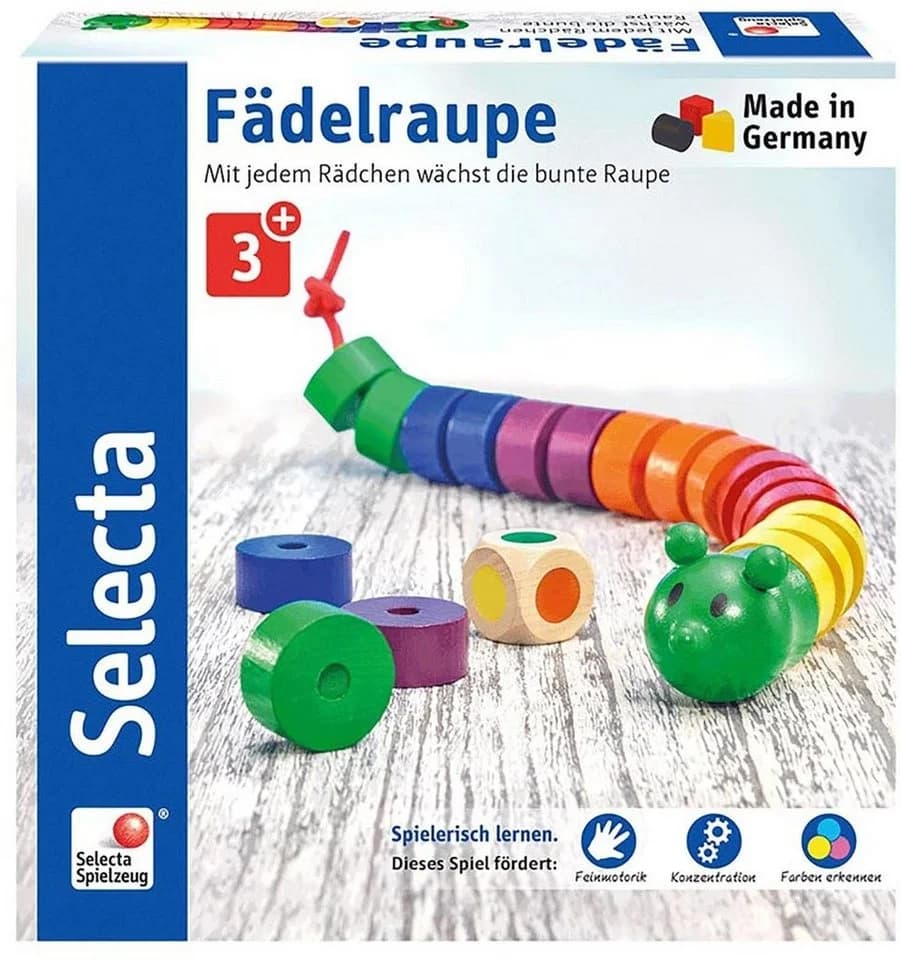 Selecta Spiel Fädelraupe aus Holz Bunt Made in Germany