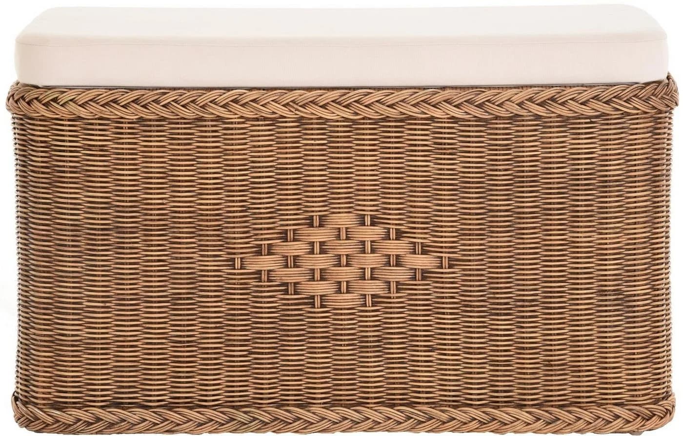 Krines Home Wäschetruhe Sitztruhe Natur-Rattan Braun Gepolstert