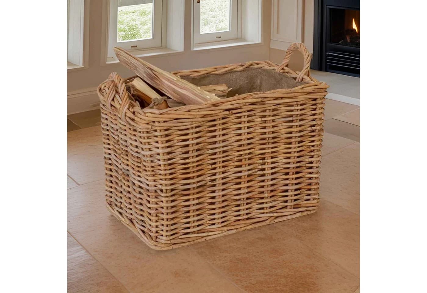 Krines Home Kaminholzkorb mit Jutestoff-Inlett Hell Natur