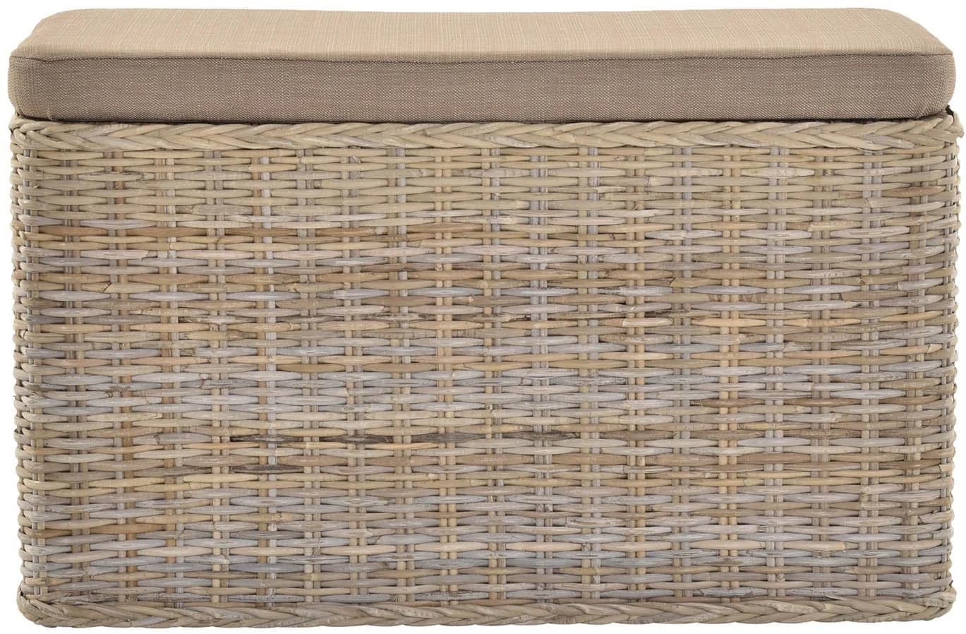 Krines Home Wäschetruhe Sitztruhe Natur-Rattan Gepolstert