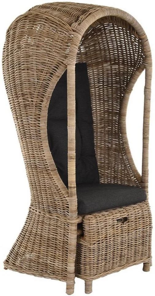 Krines Home Loungesessel Rattansessel "Beach" Grau Natur mit Dach