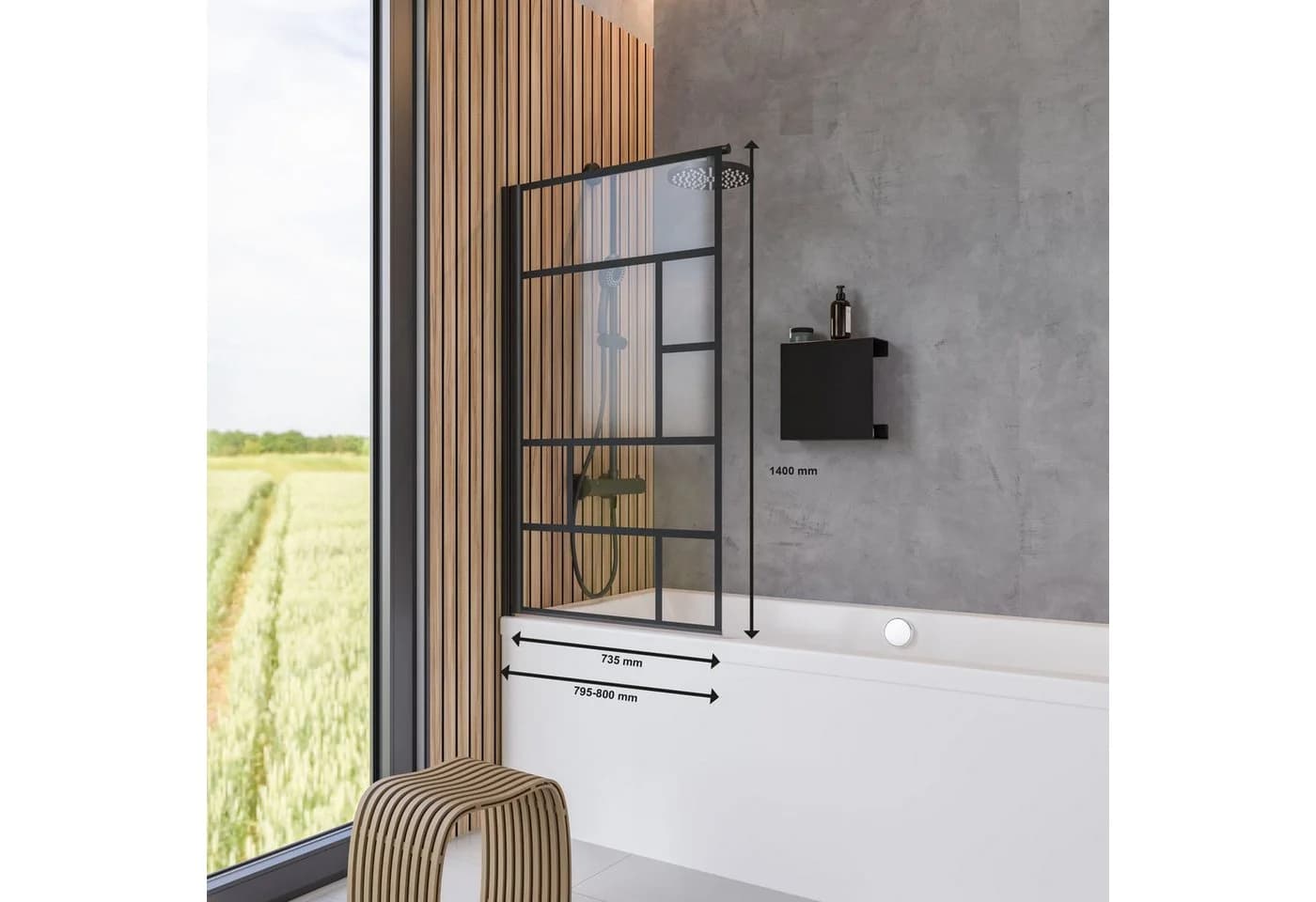 Schulte Badewannenfaltwand Duschwand für Badewanne, Dekor Atelier 1, Glas, 1-tlg, 80x140 cm, pendelbar, 5 mm Sicherheitsglas