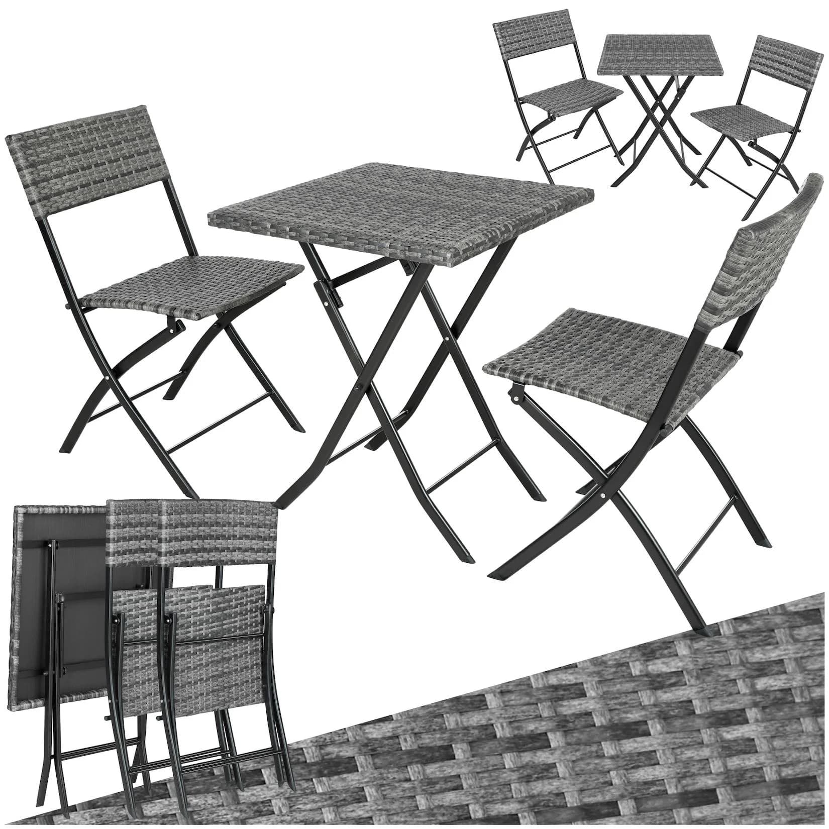 tectake Sitzgruppe Rattanset 3-tlg. Grau Poly Rattan Klappbar