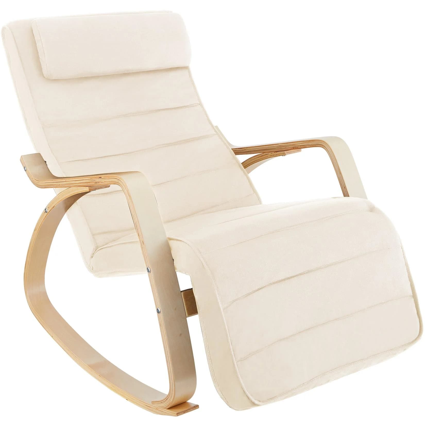 tectake Schaukelstuhl Relaxsessel Onda Beige mit verstellbarer Fußstütze