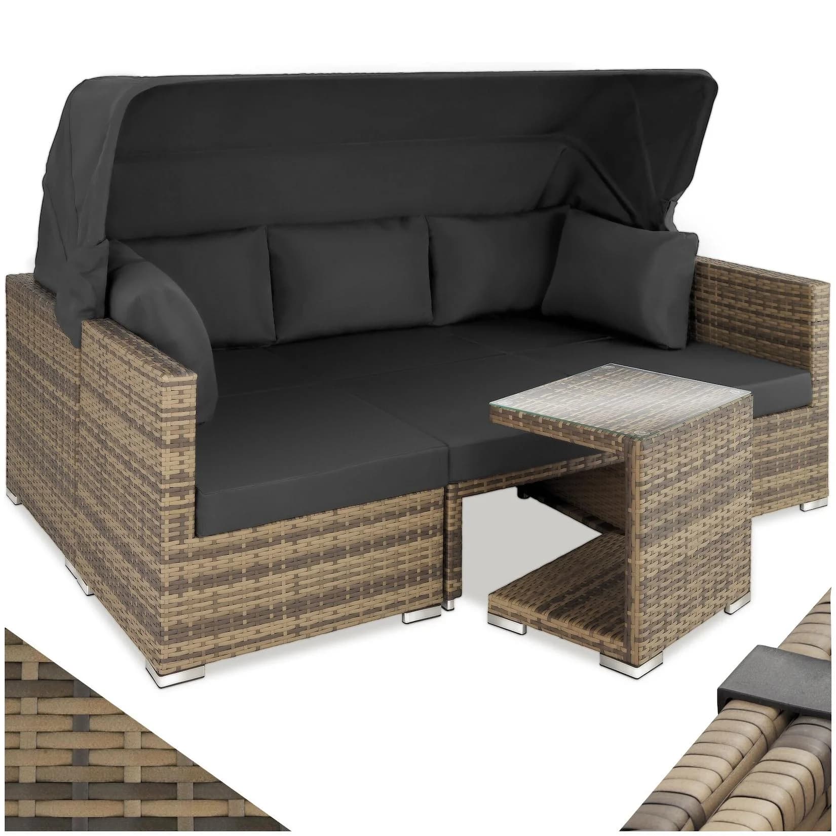 tectake Aluminium Rattan Lounge Set für 5-6 Personen wetterfest