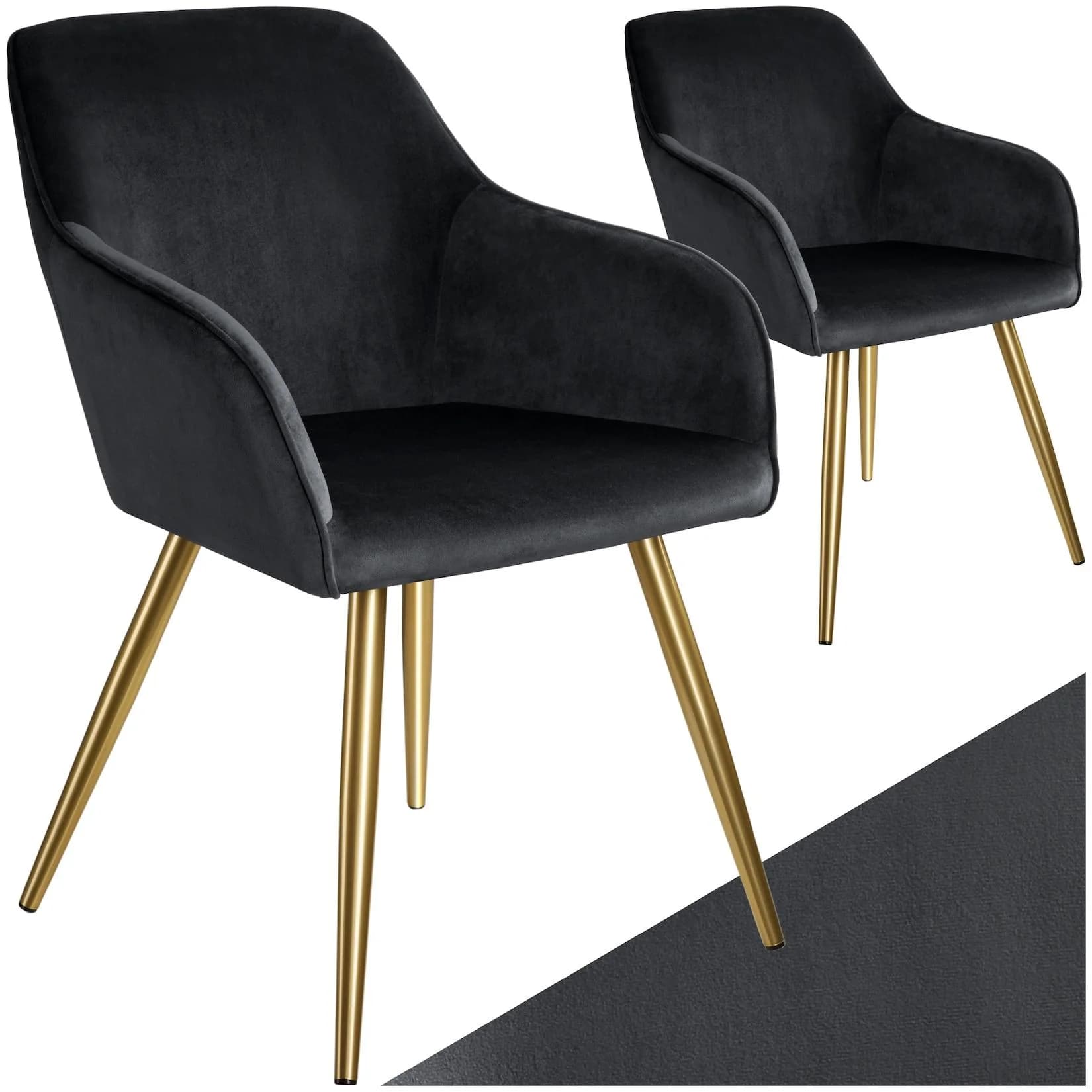 tectake Esszimmerstuhl Marilyn Samtoptik Schwarz/Gold 2er Set