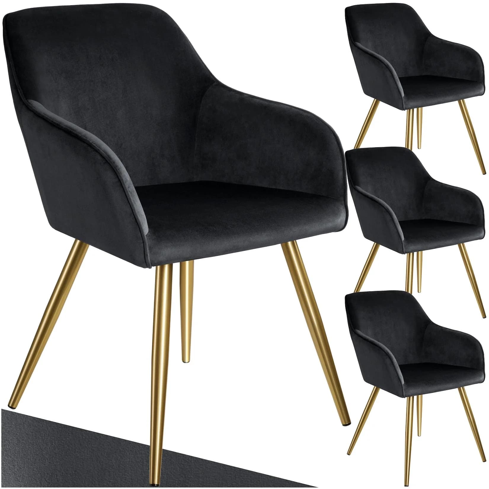 tectake Esszimmerstuhl Marilyn Samtoptik Schwarz/Gold (4er Set)
