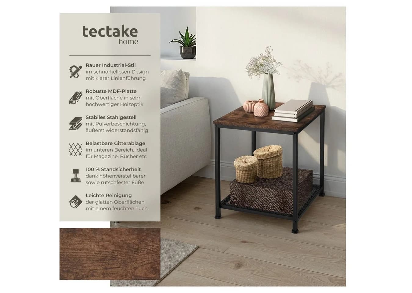 TecTake Beistelltisch Industrial Style mit Gitterablage