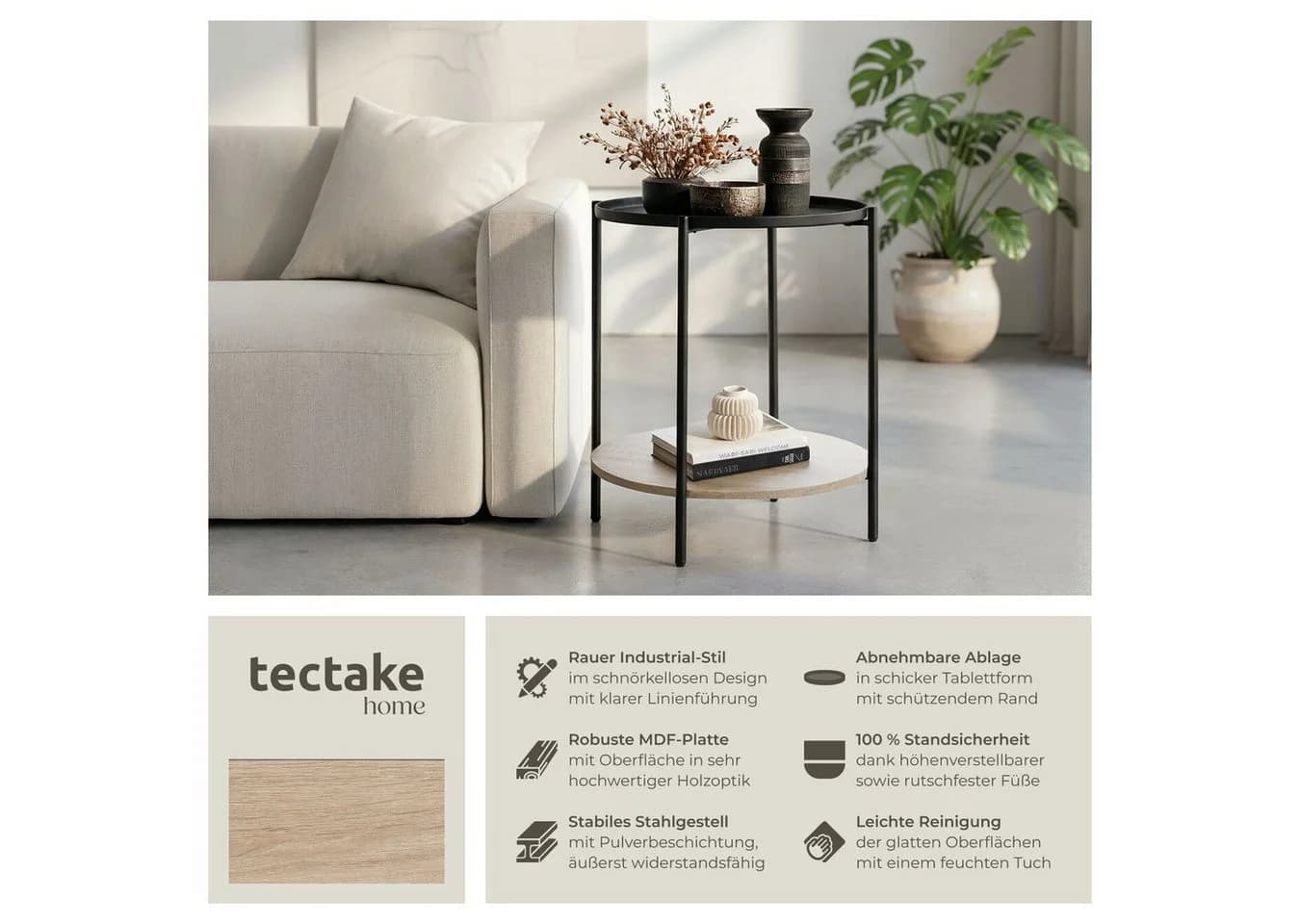 tectake Beistelltisch Sunderland Industrial Style Holz Stahl
