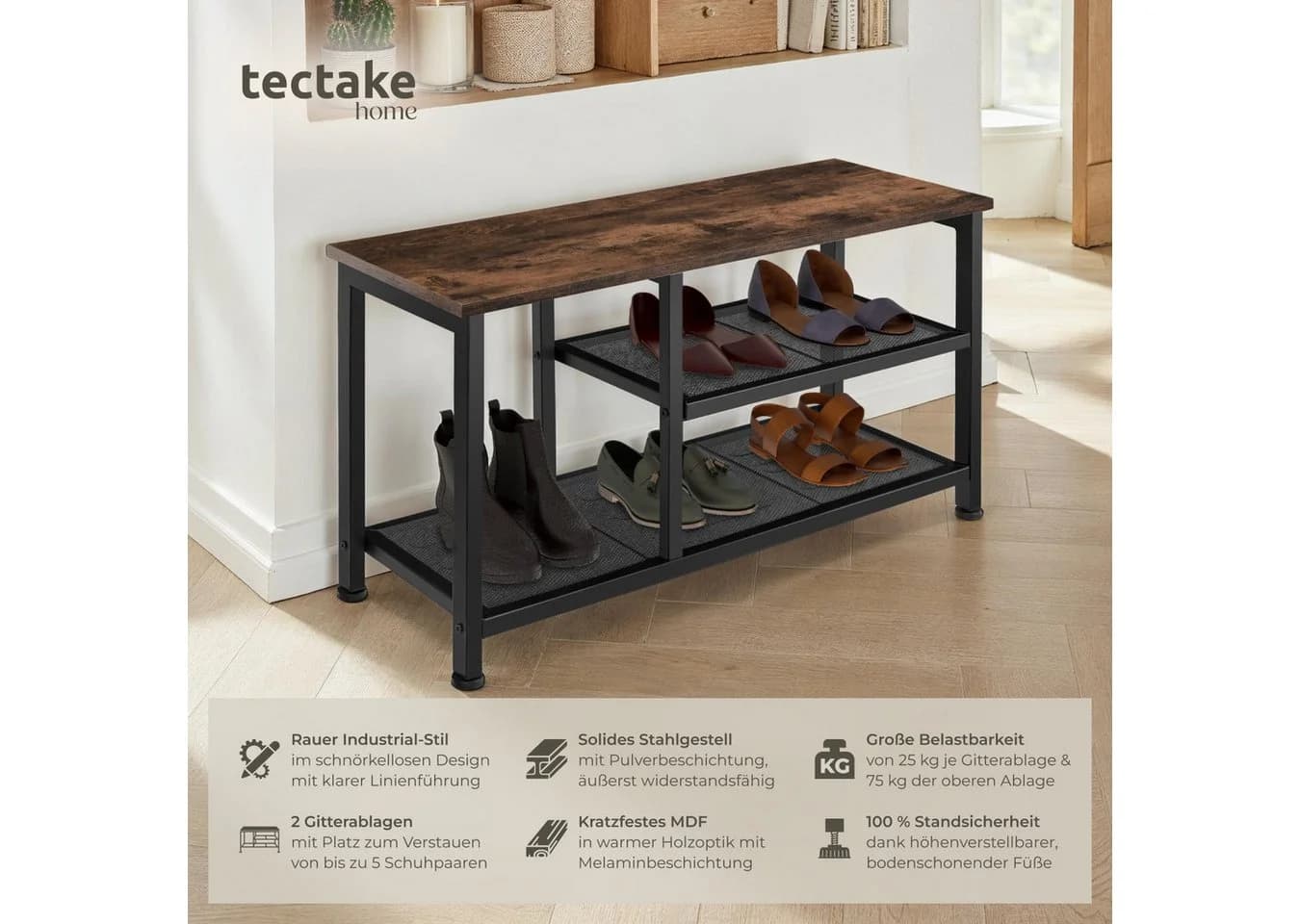 tectake Schuhregal Taunton Industrial Holz Dunkel Schwarz