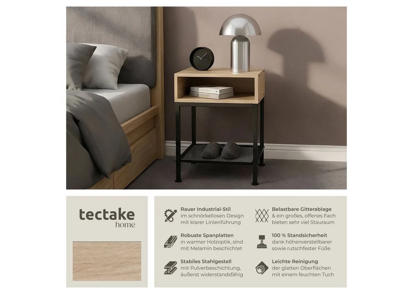 tectake Nachttisch Industrial Style Holz Stahl