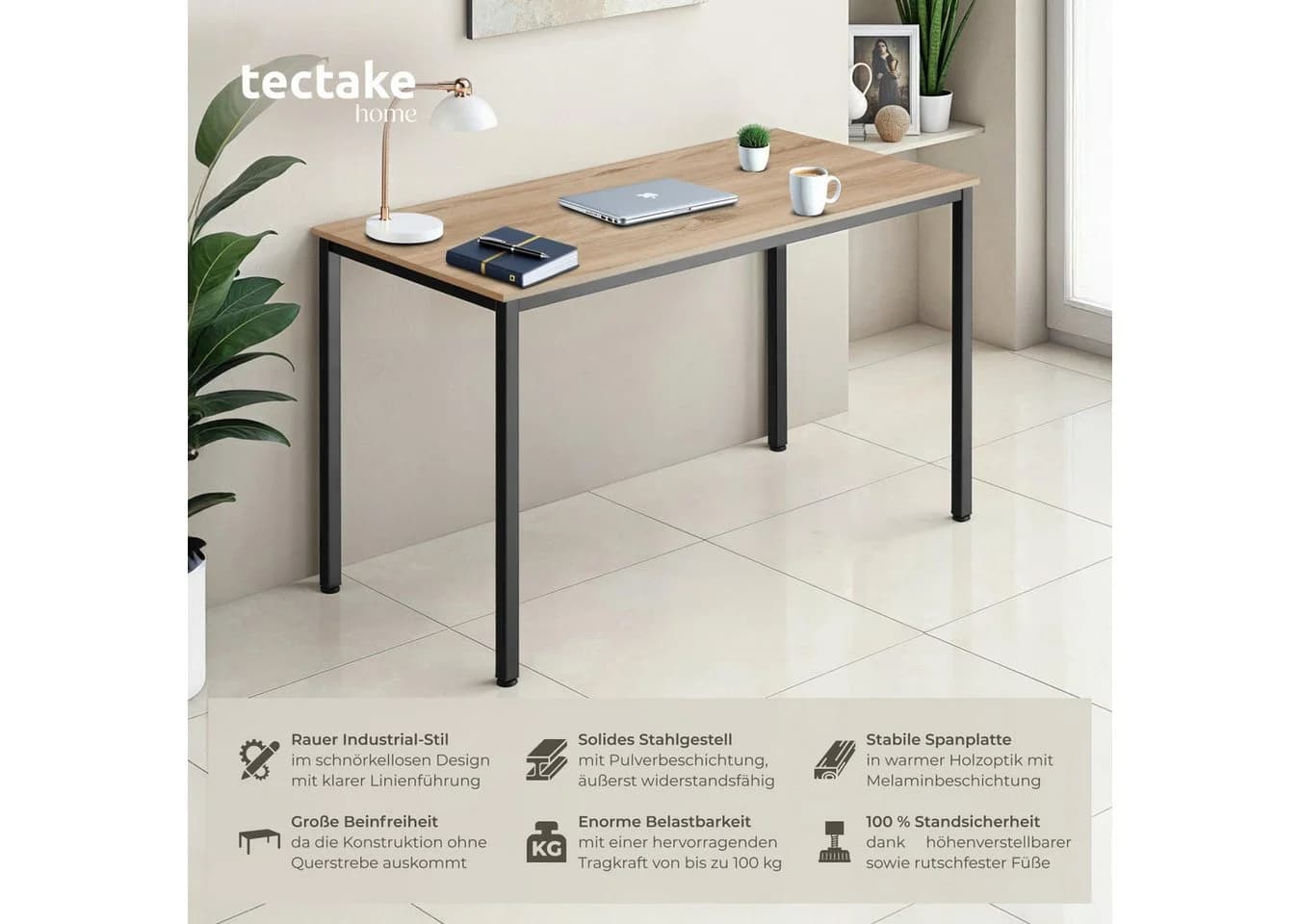 TECTAKE Schreibtisch Vanport Industrial Stil Holz Stahl