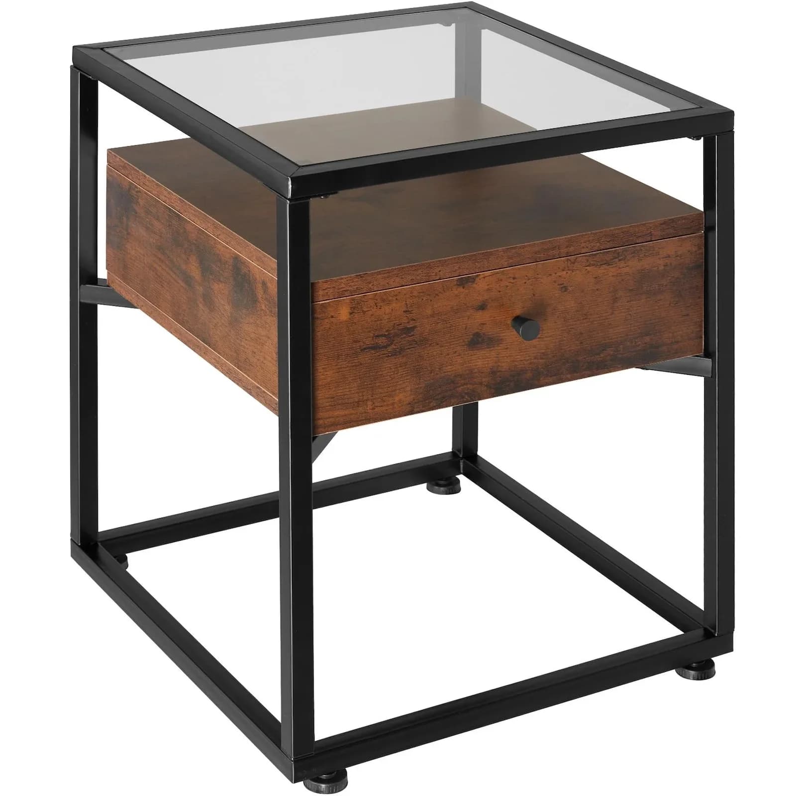 tectake Nachttisch Industrial Style Glasplatte Schublade