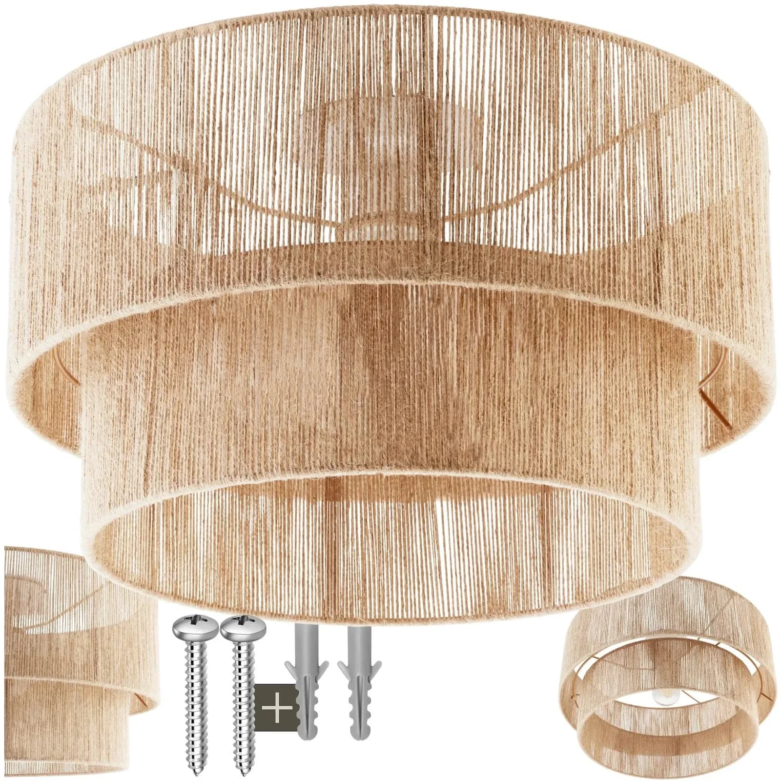 tectake Deckenleuchte Boho Jute-Lampe Lignea Lux Hängelampe