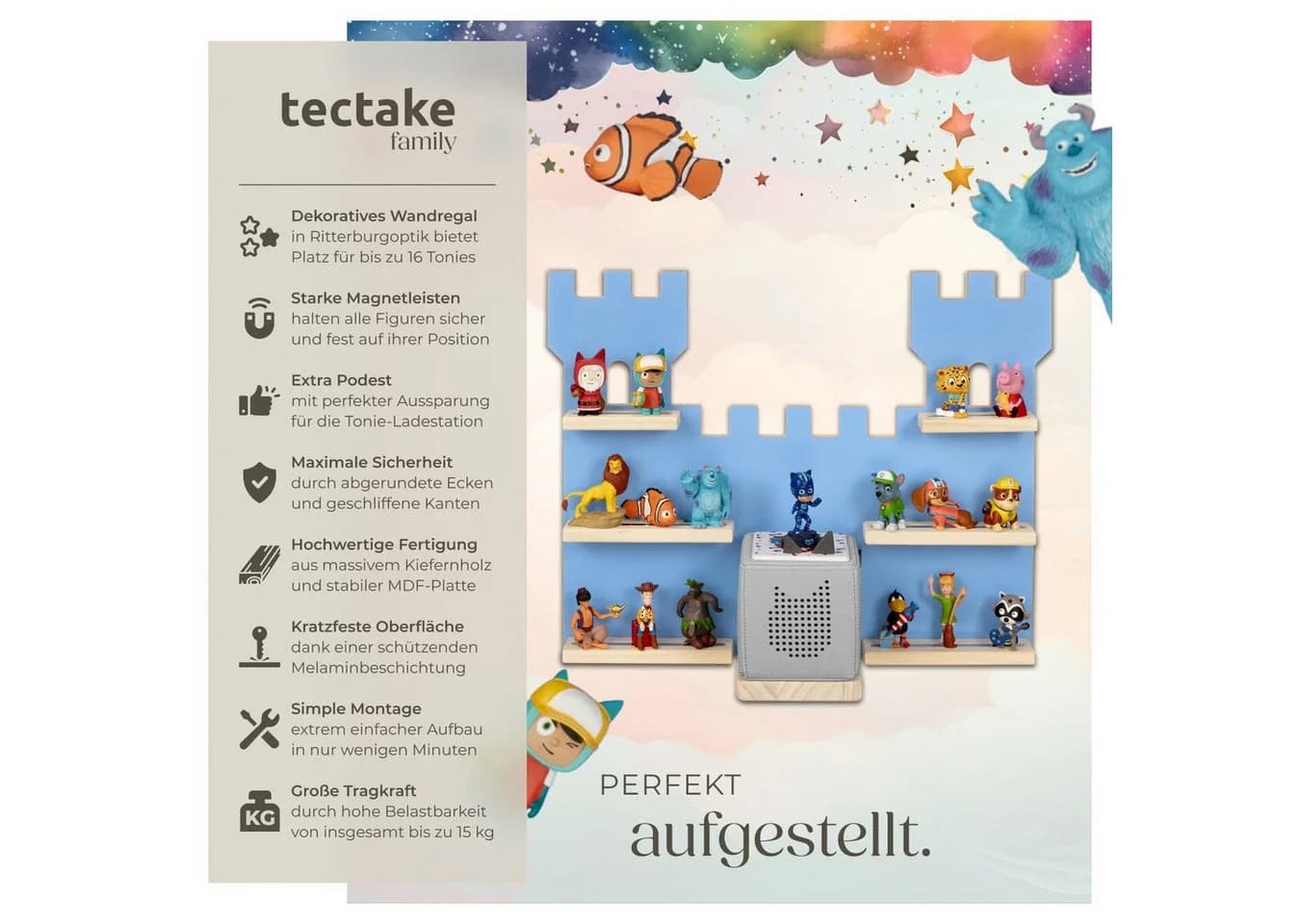 tectake Wandregal MyLittleStory Fortress für bis zu 16 Tonies