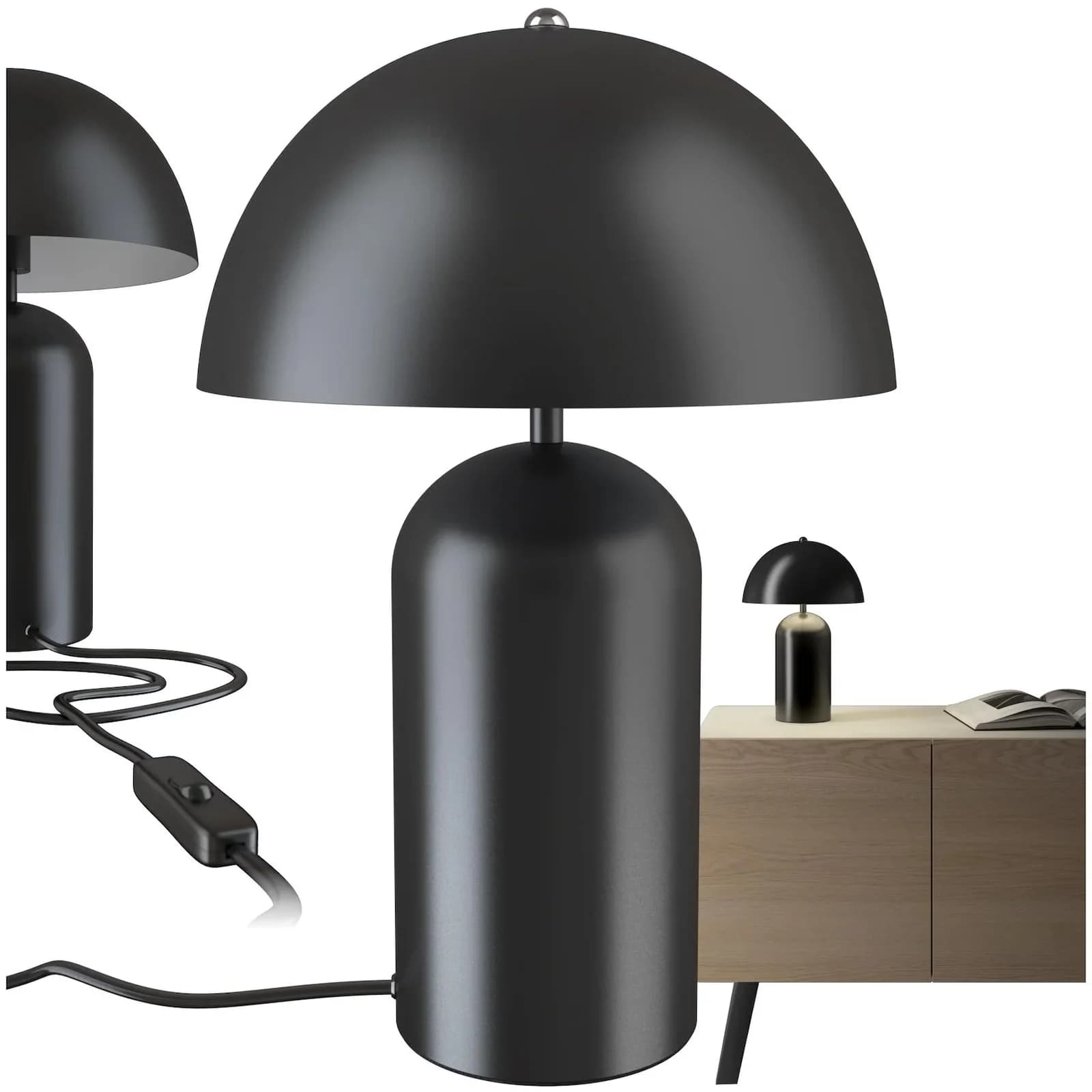 tectake Retro-Tischlampe Altea Schwarz Pilzdesign