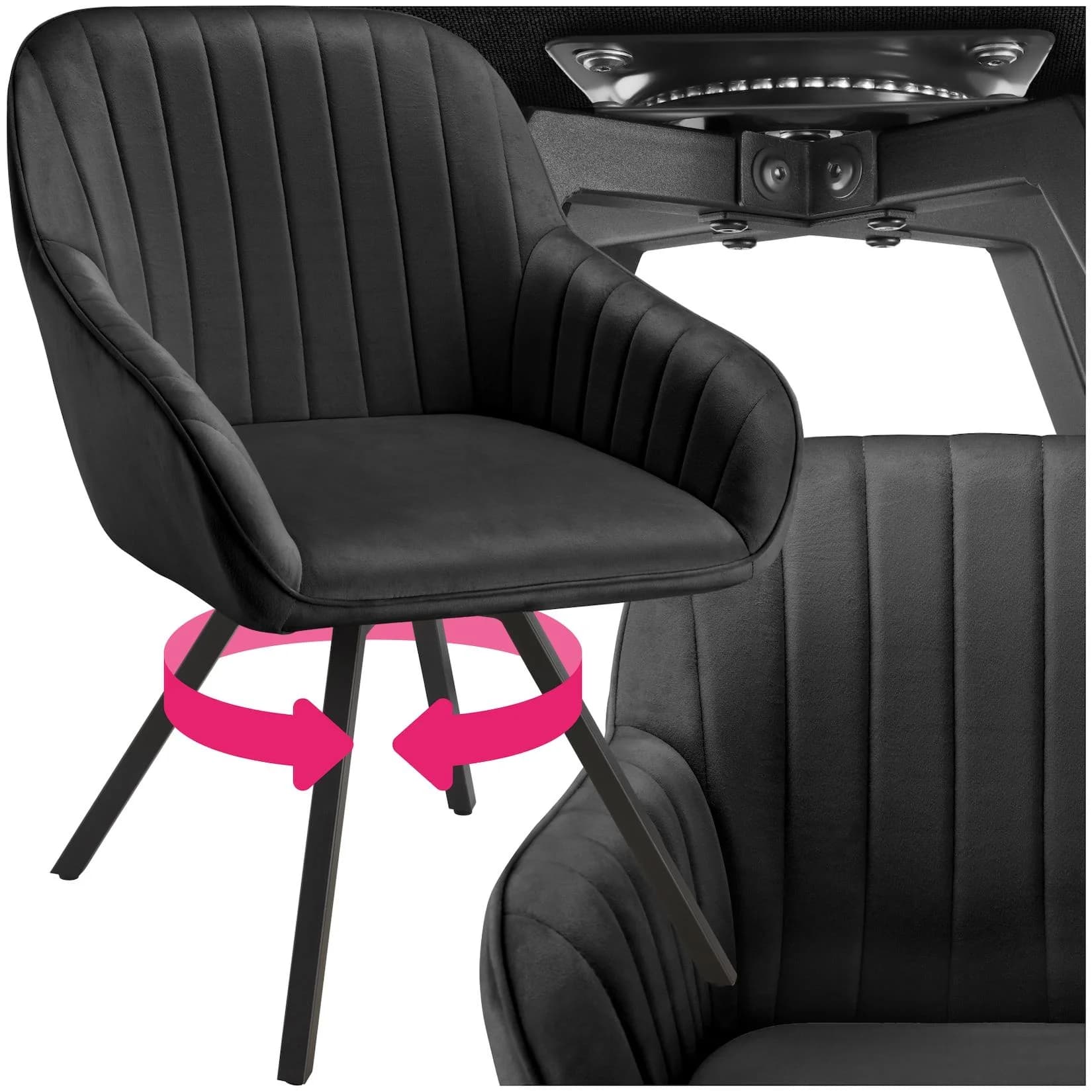 tectake Esszimmerstuhl Snug Drehbar Schwarz Samtoptik