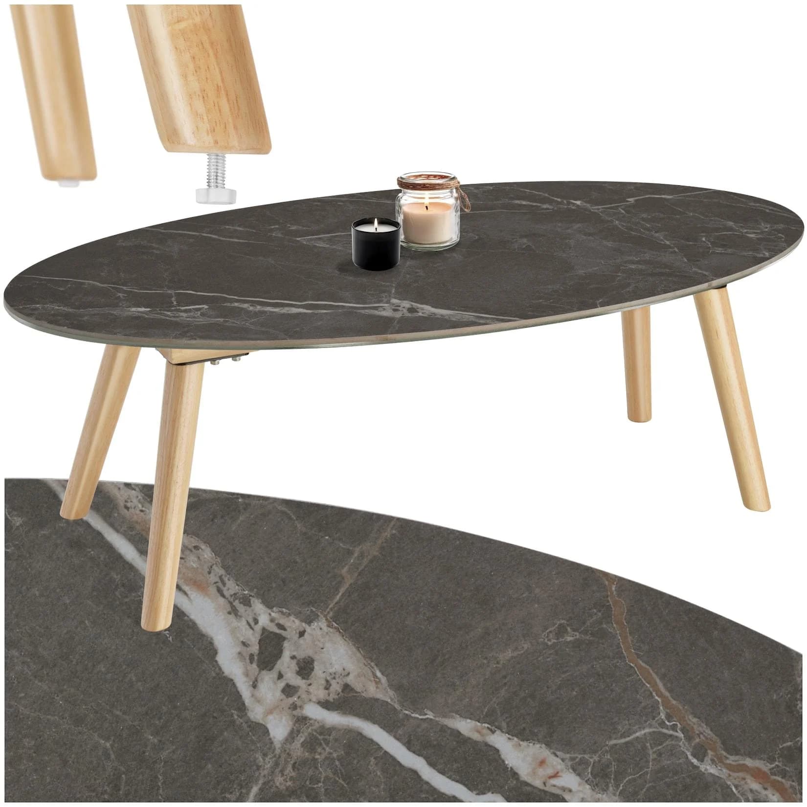 tectake Ovaler Couchtisch Marmoroptik Wetterfest