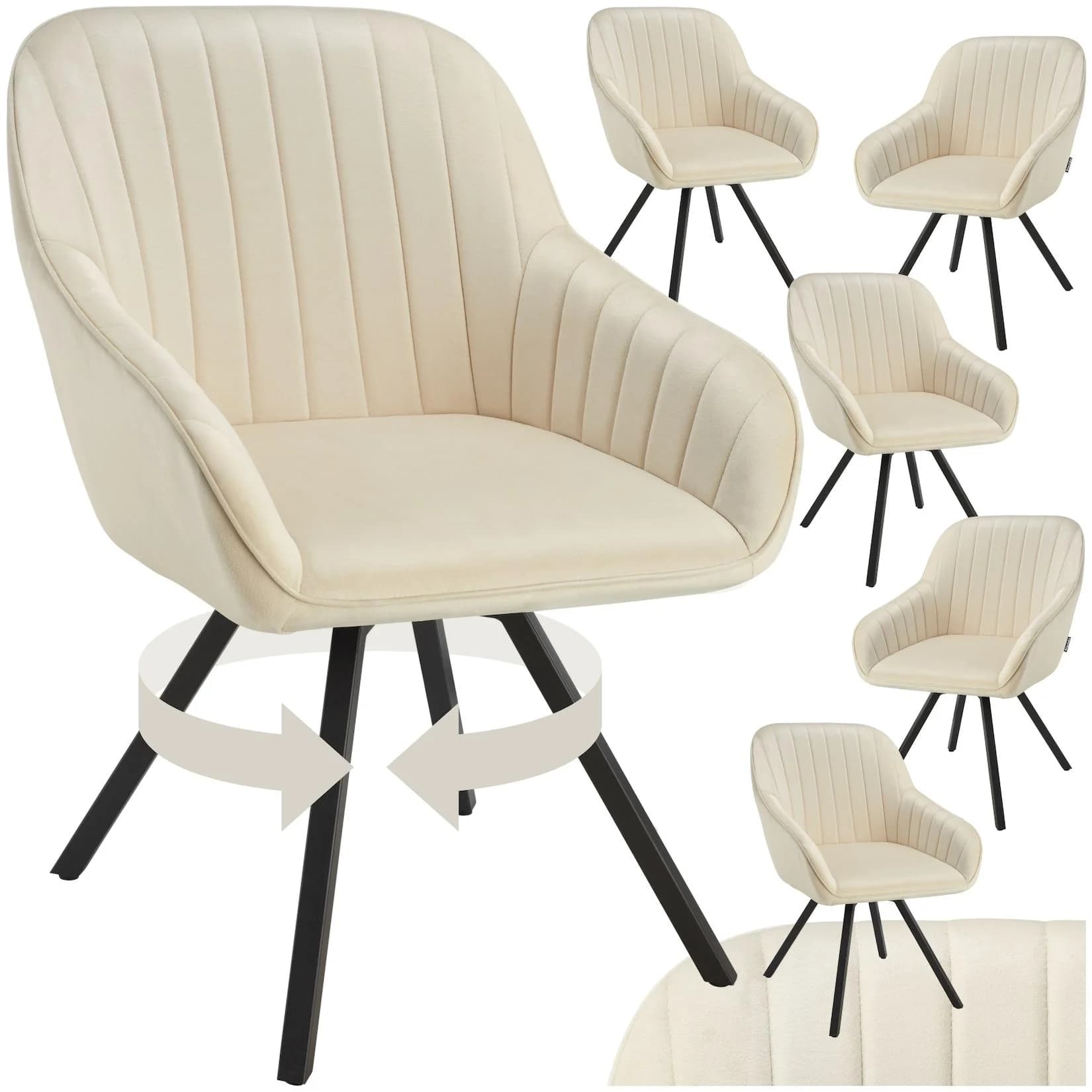 TECTAKE Esszimmerstuhl Drehbarer Armlehnstuhl Snug Beige Samt 6er Set