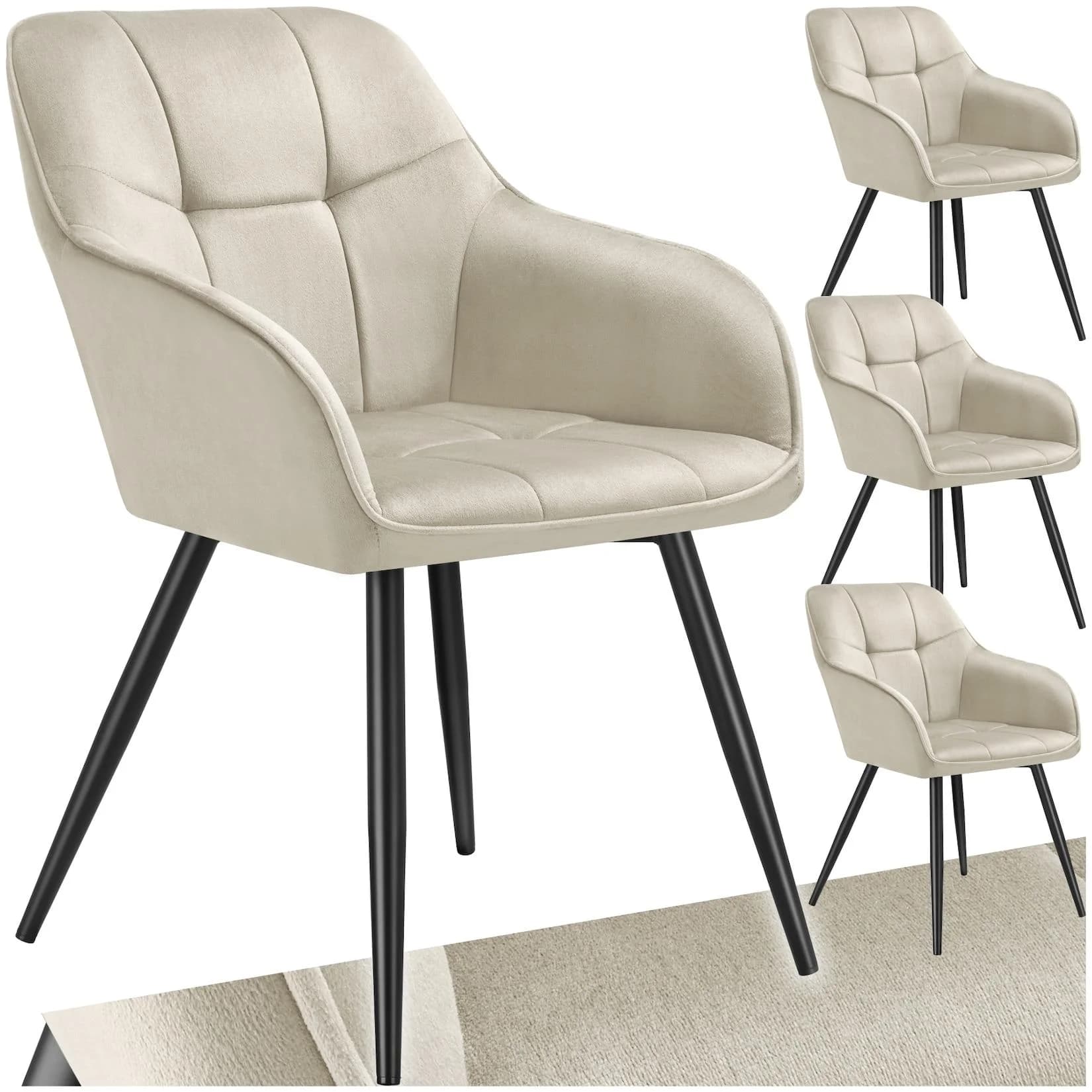 tectake Esszimmerstuhl Marilyn Set 4 St. Beige Samtoptik Gesteppt
