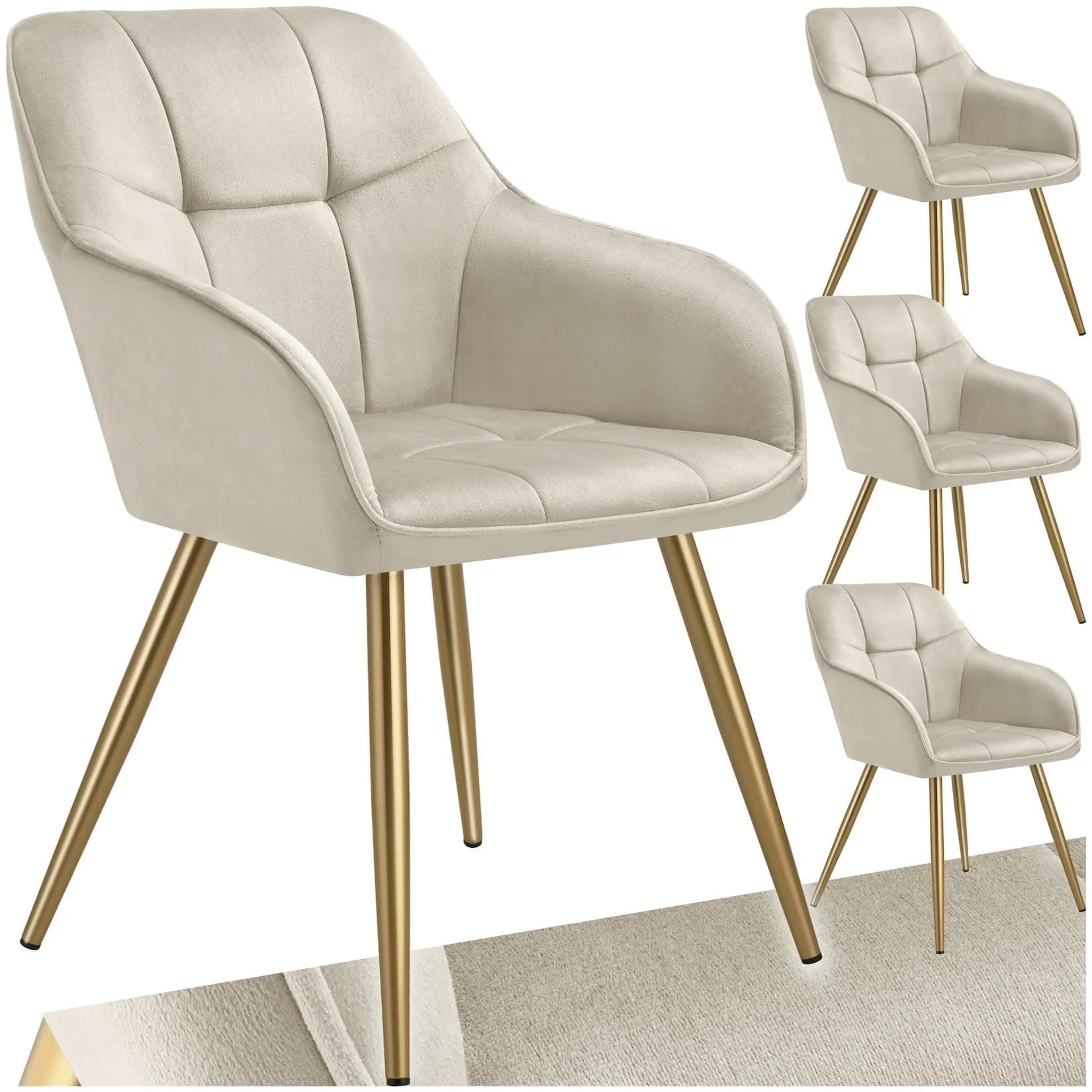 tectake Esszimmerstuhl Marilyn Samt Beige Gold Set 4 St