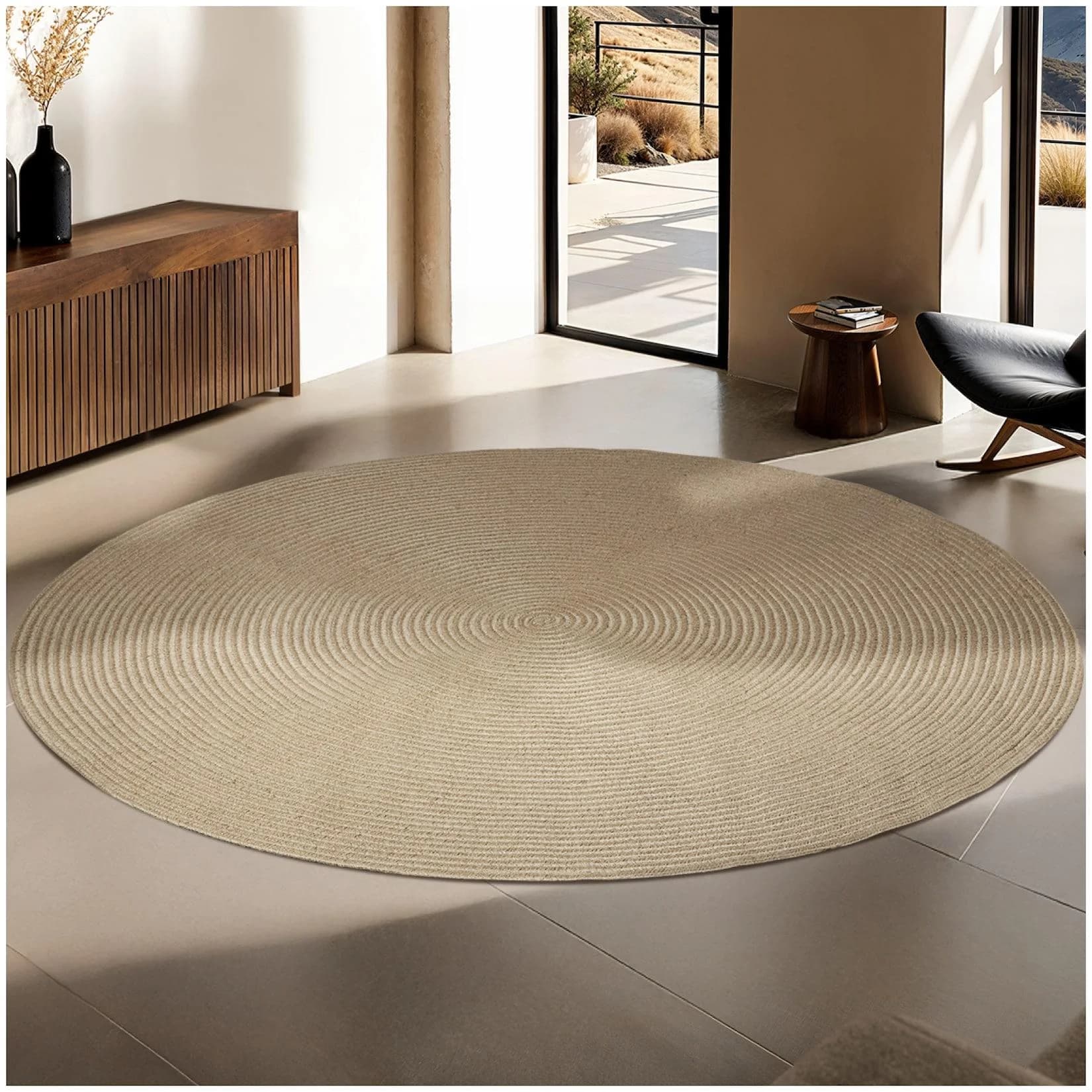 tectake® Geflochtener Teppich Ø 160 cm Jute und Kunstfasern