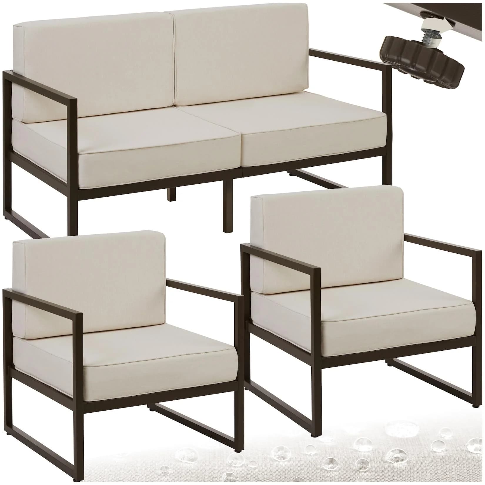 tectake Garten-Loungeset 4-tlg. Pulverbeschichteter Stahl