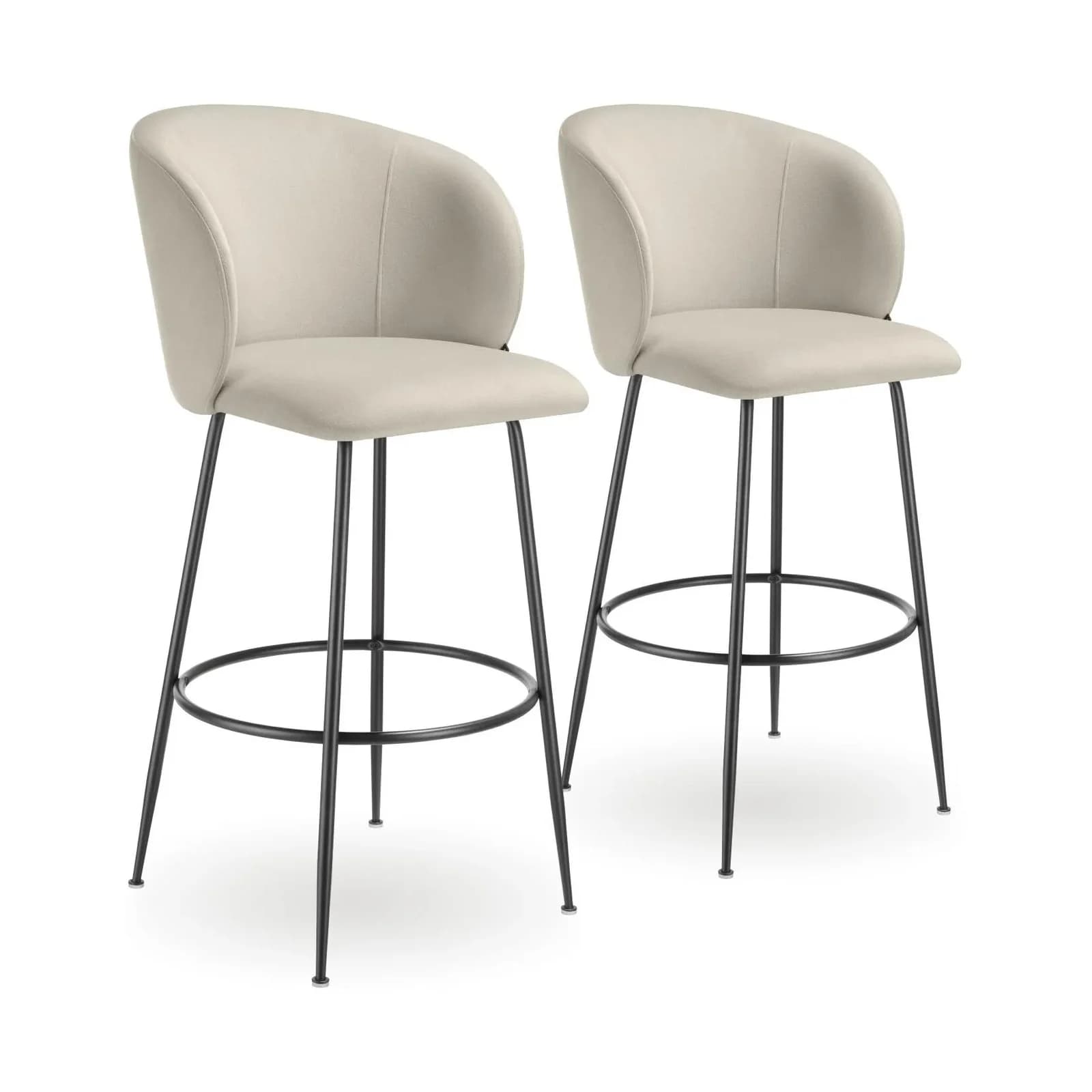 tectake Barhocker Luana mit Rückenlehne Samtoptik Beige/Schwarz