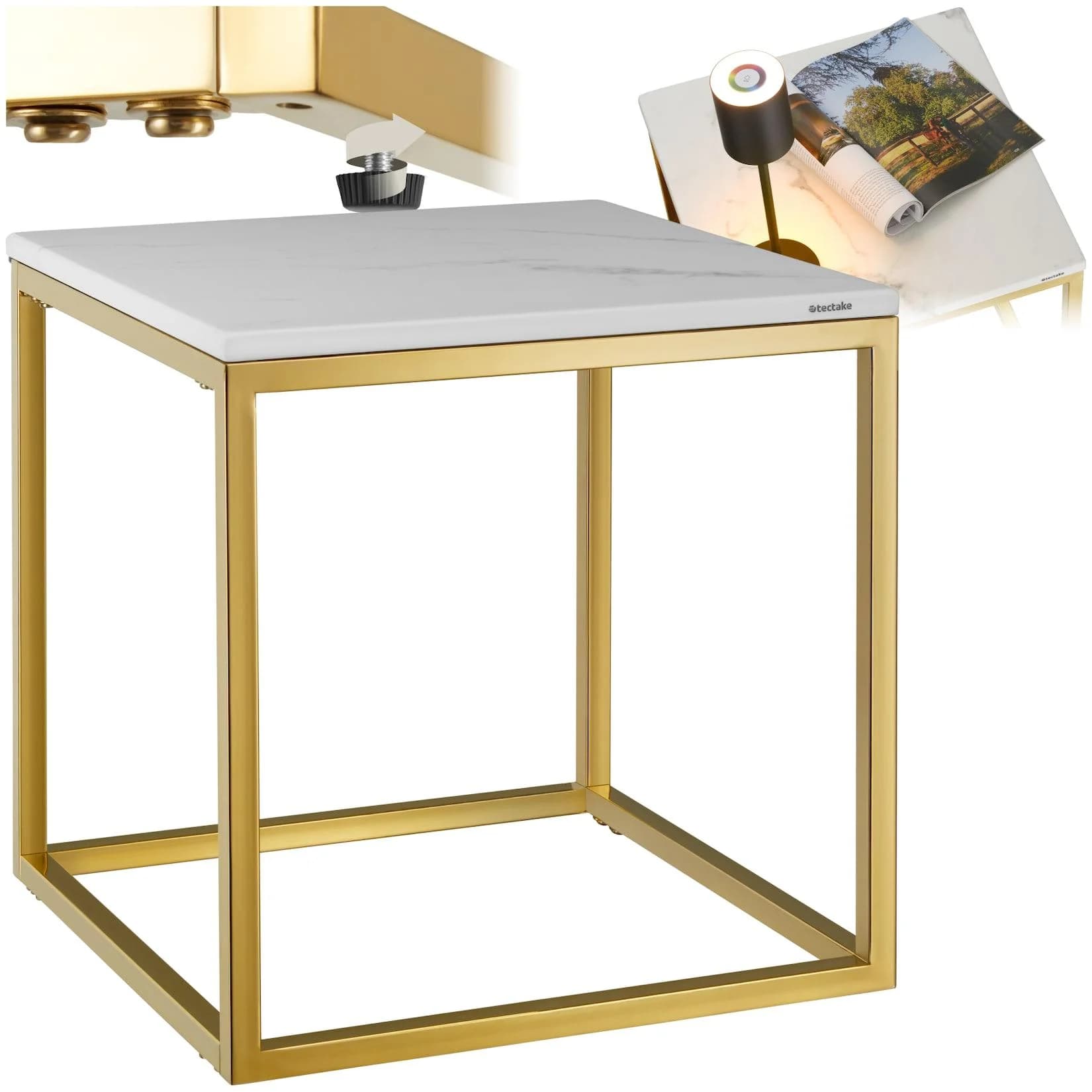 tectake Beistelltisch Alysia Modern Marmoroptik Gold