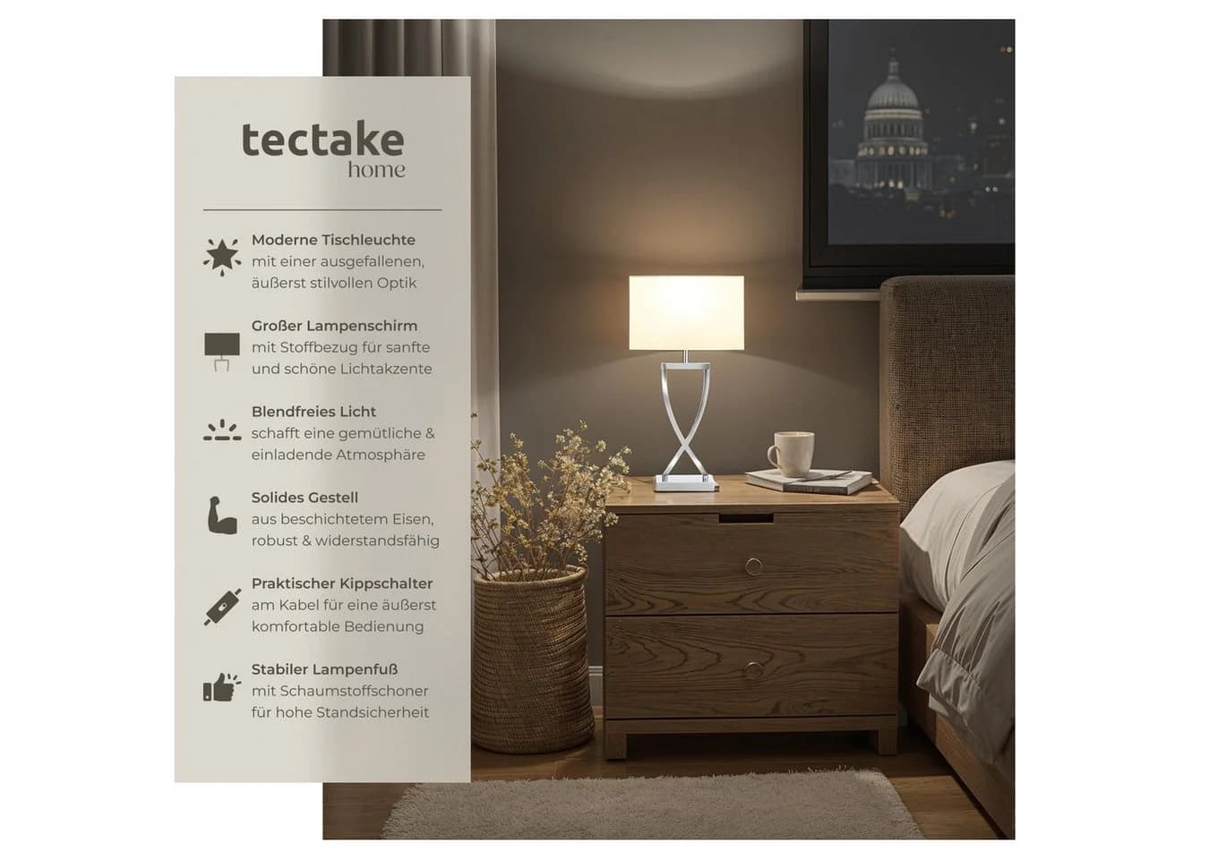 TECTAKE Schreibtischlampe Avina Modernes Design Chromfarben