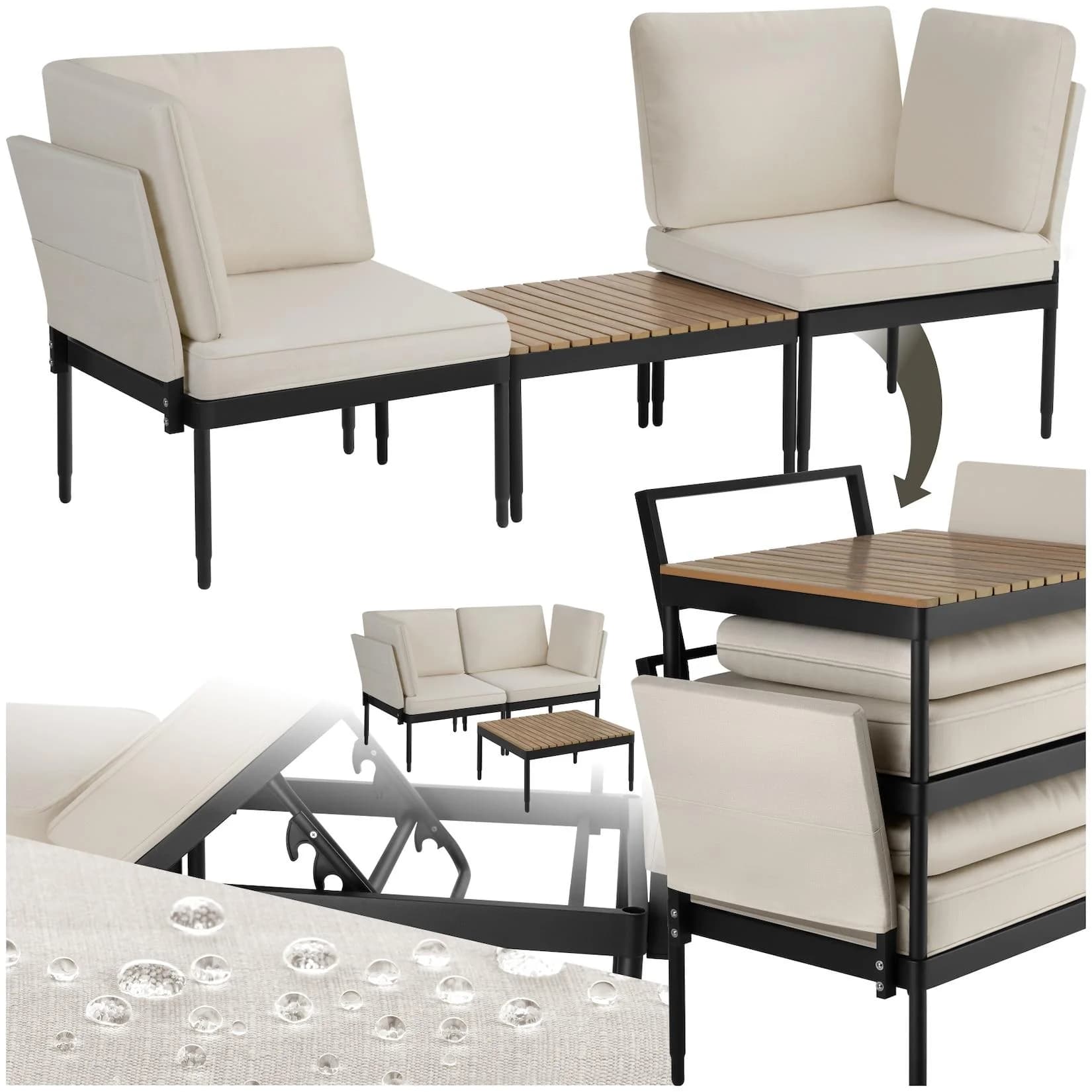 tectake Gartenlounge-Set 3-tlg. Aluminium Grau mit verstellbarer Lehne
