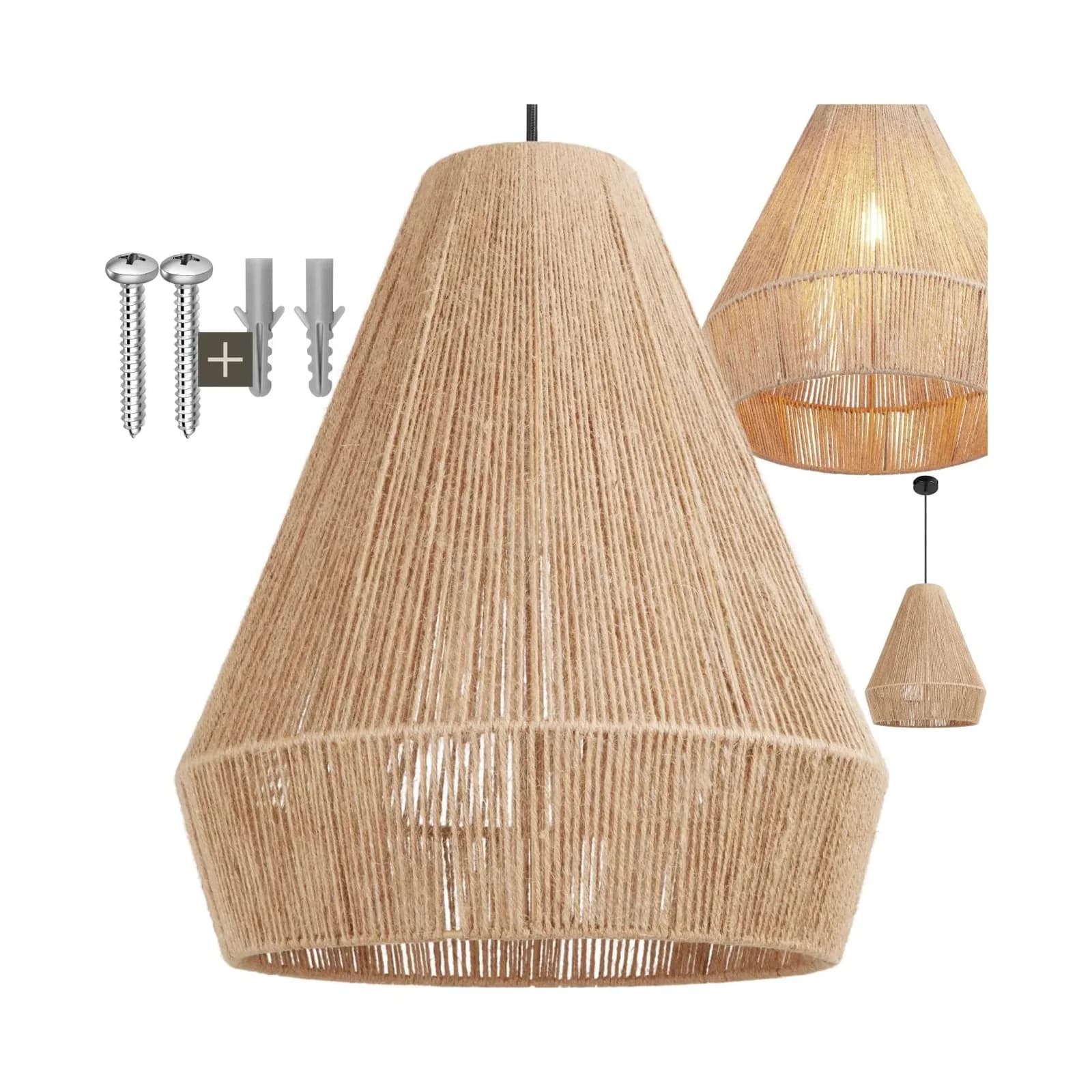 tectake Deckenleuchte Suri Boho-Stil Jute Pendelleuchte