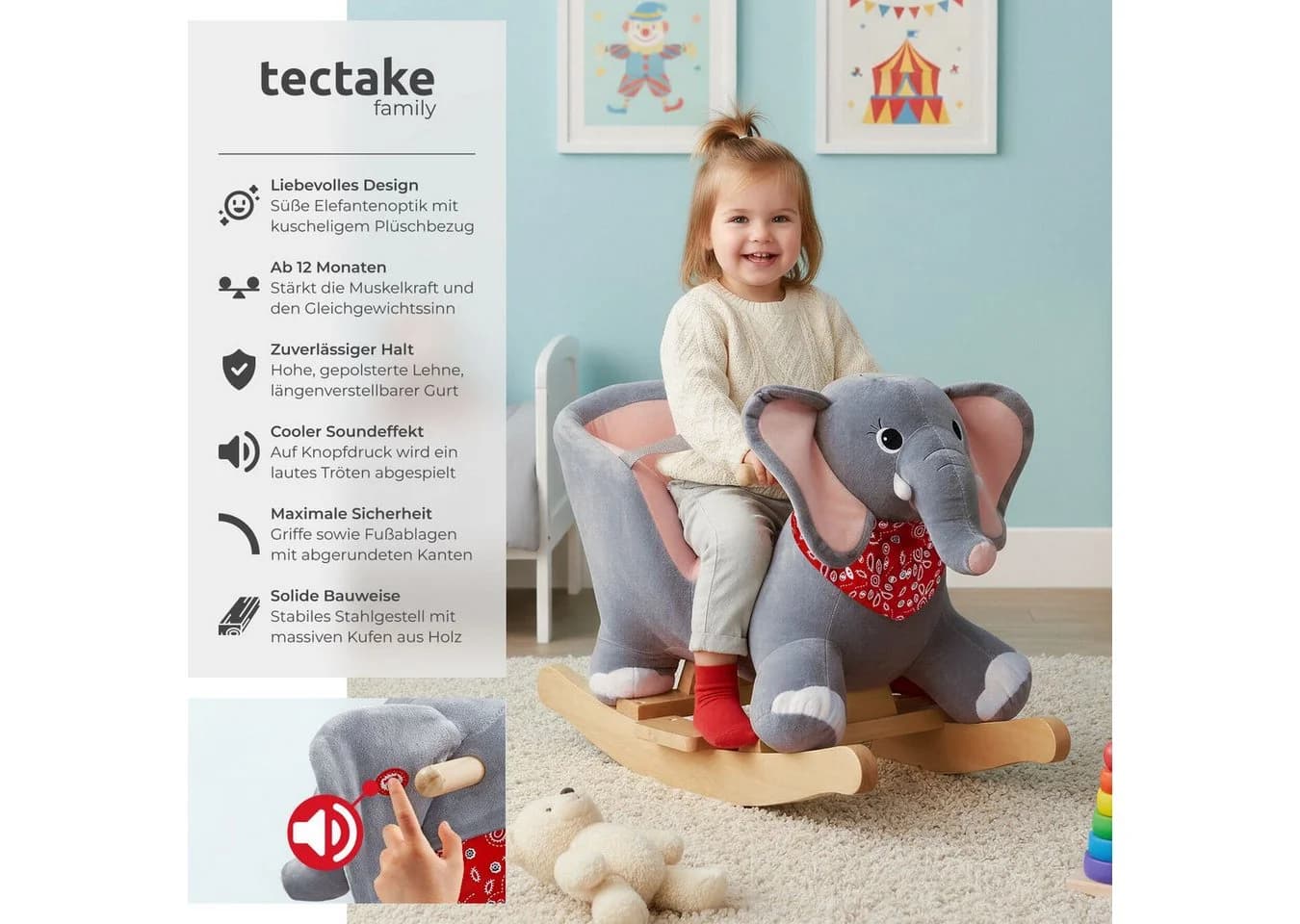 tectake Schaukelpferd Elefant mit Soundeffekt