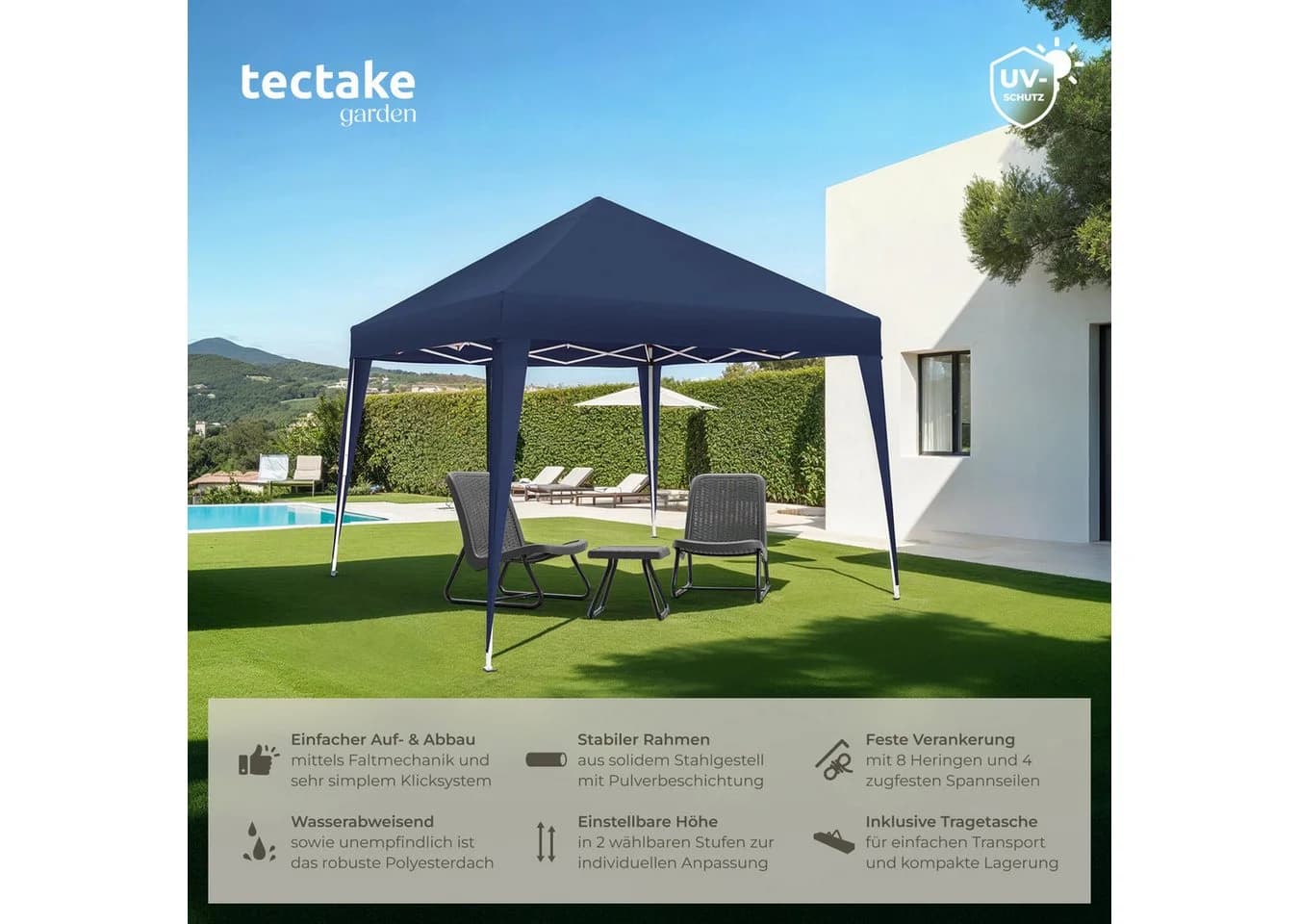 tectake Pavillon Linosa Faltbar Blau/Weiß