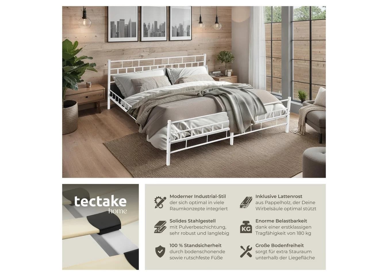 tectake Metallbett robustes Stahlgestell