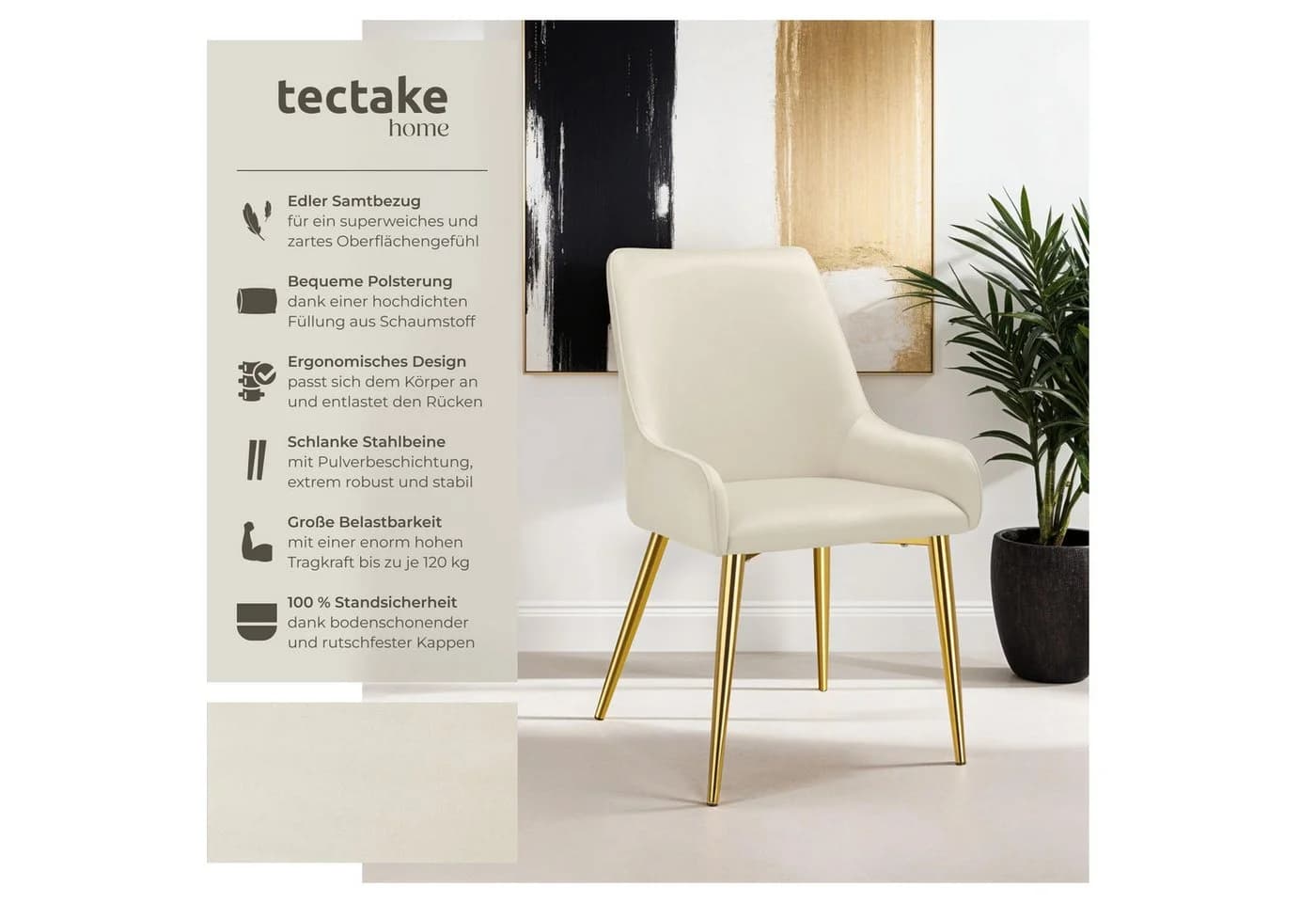 tectake Esszimmerstuhl Avane Samtoptik Ergonomische Formgebung
