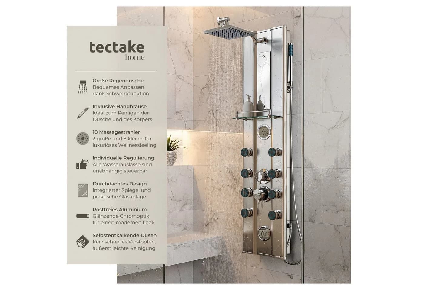 tectake Duscharmatur Aluminium Duschpaneel Regendusche Silber